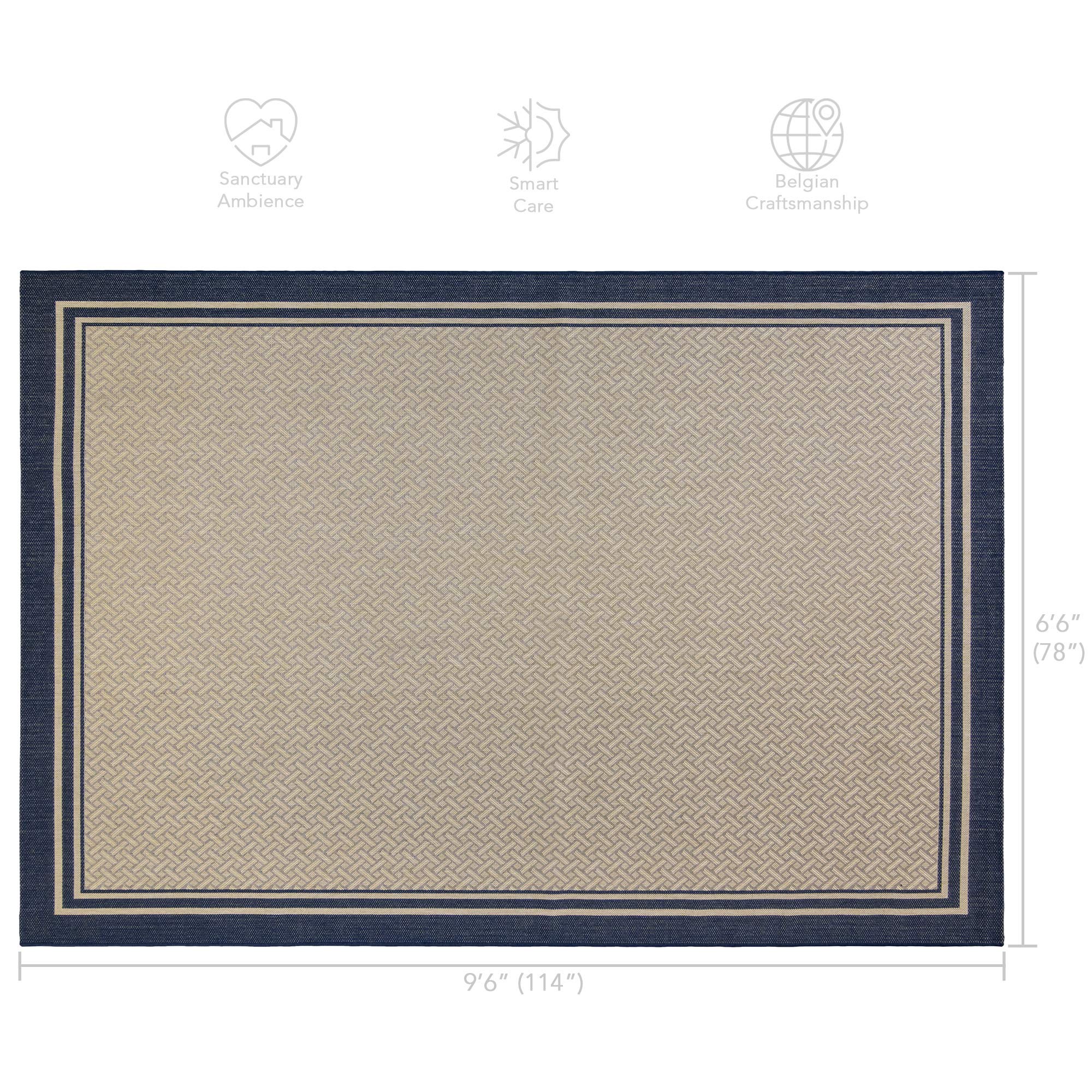Gertmenian 6x9 Ft Indoor Outdoor Classic Flatweave Area Rug - Stain & UV Resistant, Navy Blue with Simple Border - Perfect for Deck, Patio, Poolside & Mudroom - Durable Carpet for High Traffic Areas (Model 21768)