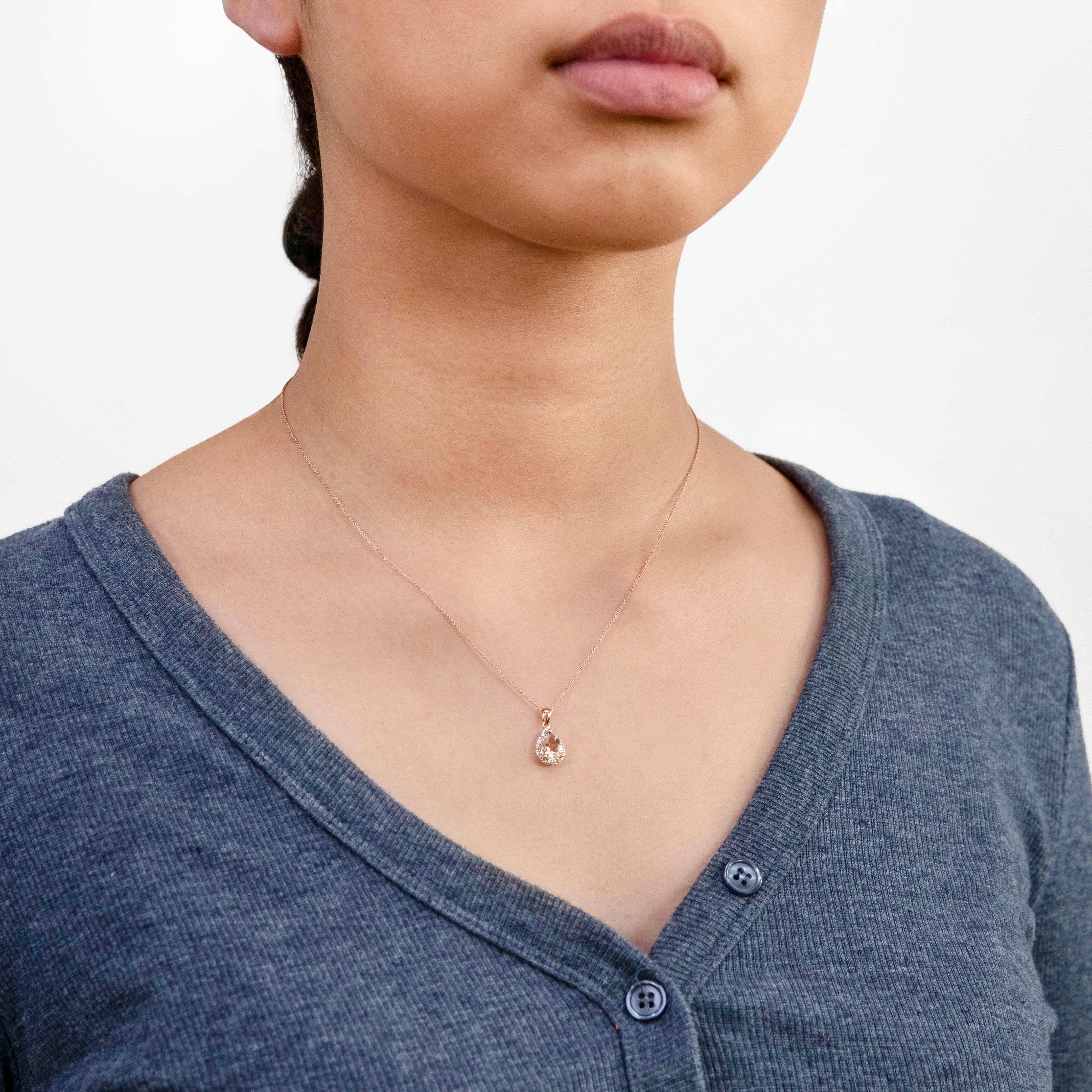 9ct Rose Gold 1.00ct Morganite 8x6mm Pear & Diamond Pendant Necklace with 45cm Chain - Elegant Jewelry Gift for Women, Perfect for Weddings, Anniversaries & Special Occasions