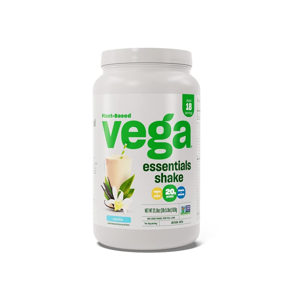 Vega Essentials Plant-Based Protein Powder, Vanilla - Vegan, Keto-Friendly, Dairy-Free, Gluten-Free Pea Protein Superfood with Vitamins & Antioxidants for Women & Men, 1.3 lbs - Perfect for Post-Workout Recovery, Smoothies & Healthy Meal Replacement (Packaging May Vary)