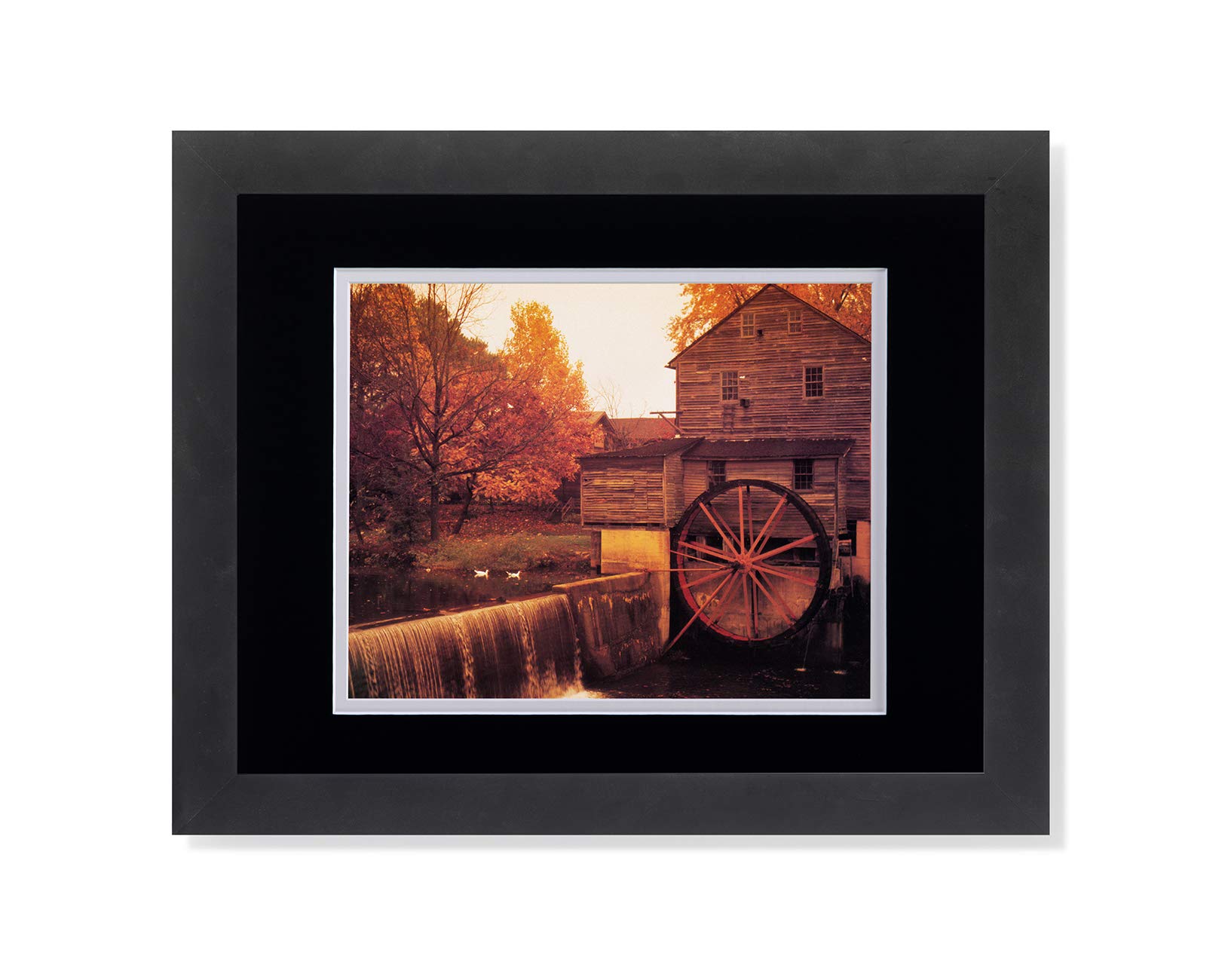 Vintage Black and White Framed Art Print - Old Two Story Wood Mill with Water Wheel - Rustic Wall Decor for Home, Office, or Cabin - Perfect for Farmhouse, Industrial & Nature-Inspired Interiors