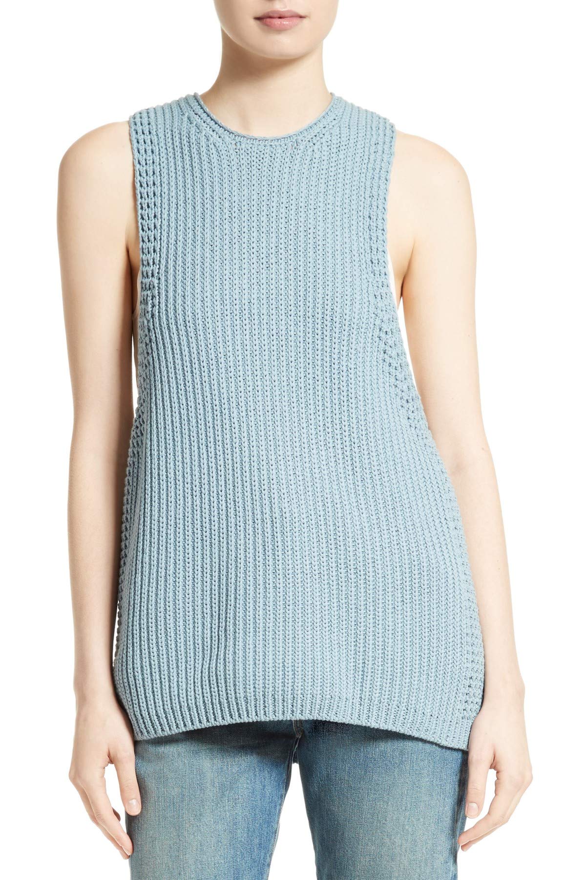 Vince Women's Waffle Knit Tank Top V407177140 - Size Large in Pale Blue | Casual Summer Wear, Layering Essential, Perfect for Beach & Everyday Outfits