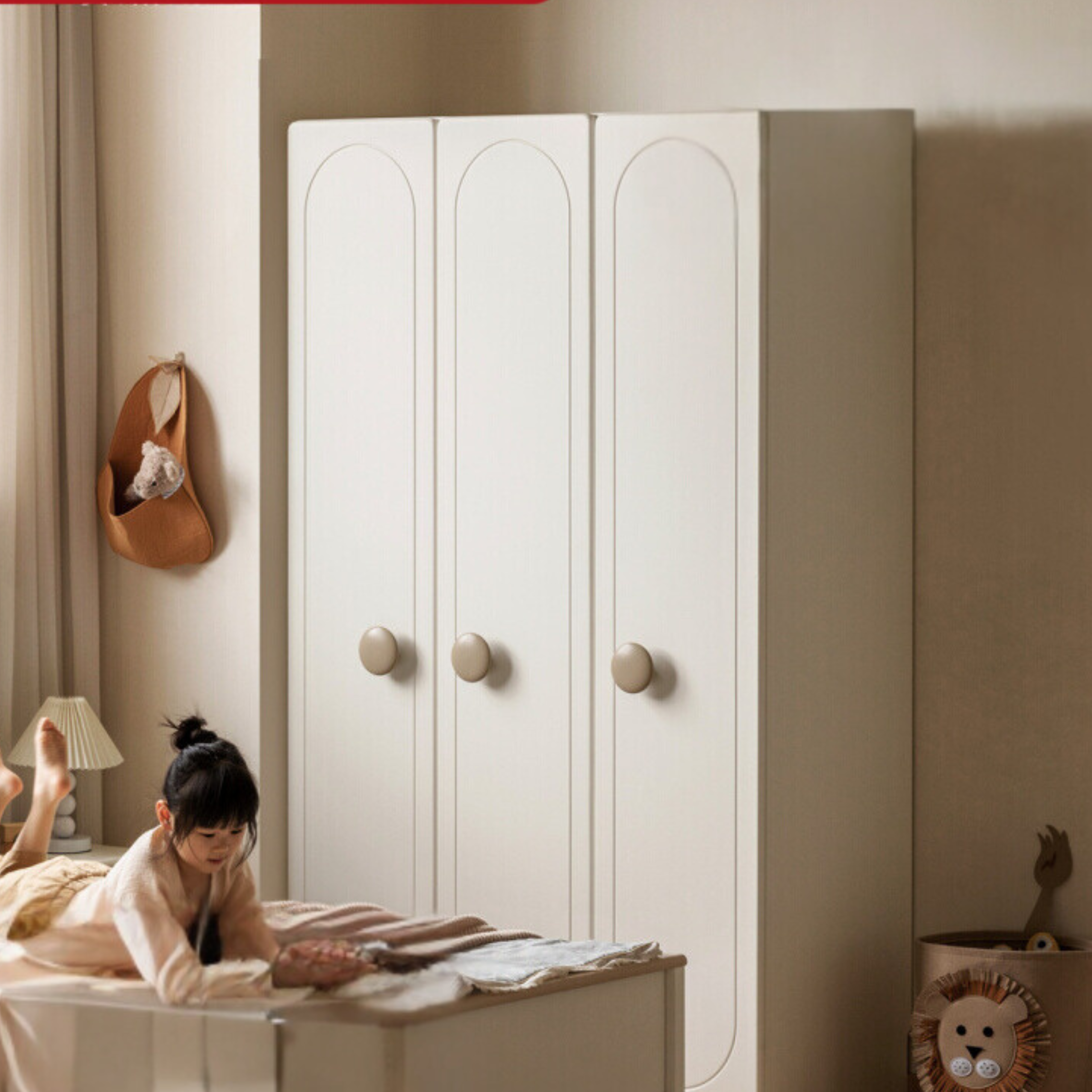 Pine Solid Wood White Cream Children's Wardrobe - Kids Bedroom Storage Organizer for Clothes, Toys & Books - Perfect for Nursery, Bedroom & Playroom Organization