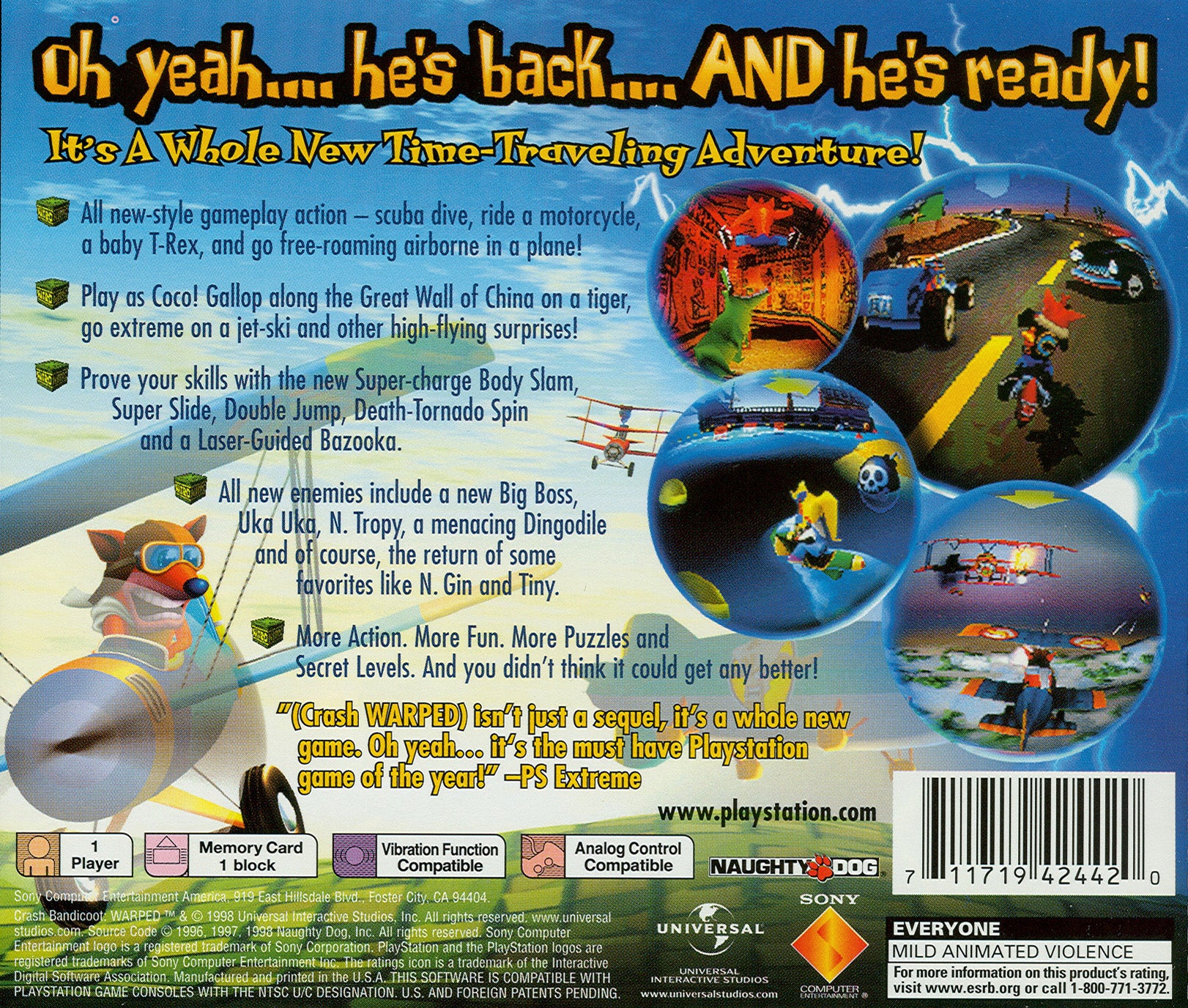 Crash Bandicoot 3: Warped - Classic PlayStation Adventure Game | Retro Video Game for PS1, PS4 & PS5 | Perfect for Nostalgic Gaming & Collectors