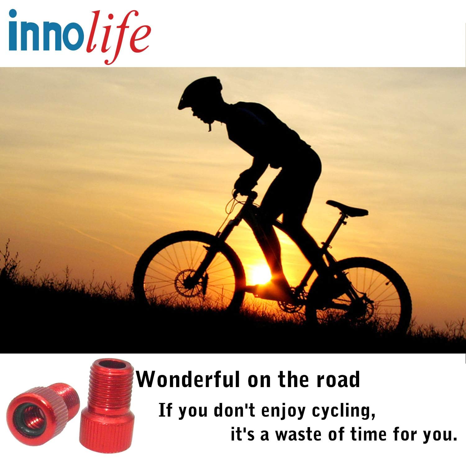 InnoLife 10-Pack Aluminum Presta to Schrader Valve Adapter - Bike & Car Tire Pump Converter for Air Compressor - Mixed Colors - Perfect for Cycling, Road Trips & Emergency Tire Inflation