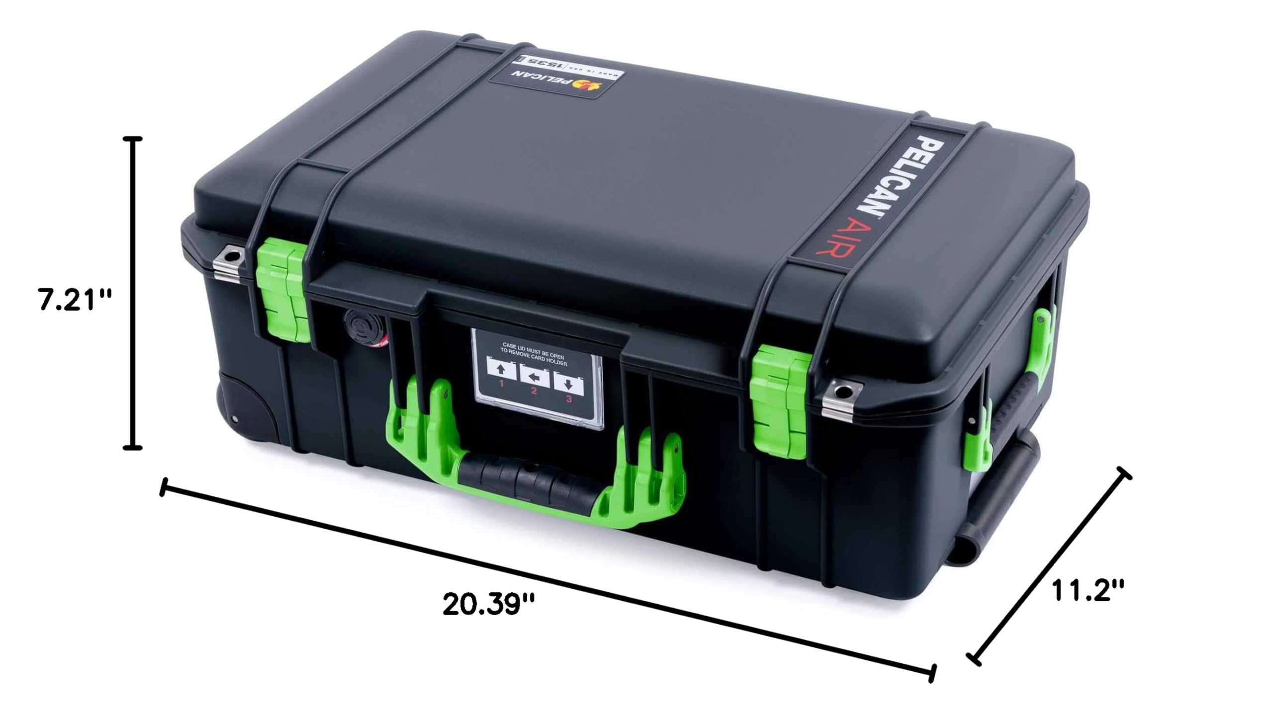 Pelican 1535 Air Case - Black & Lime Green, Empty Carry-On Size Waterproof Travel Case for Electronics, Cameras & Gear - Perfect for Air Travel, Outdoor Adventures & Equipment Protection