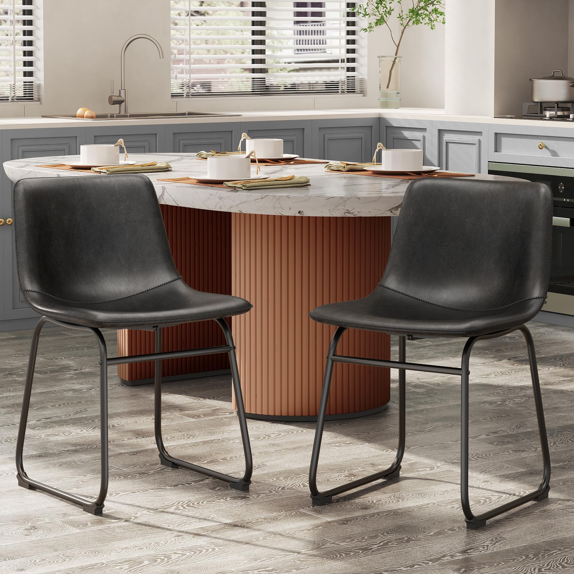 6 Pack Modern PU Leather Dining Chairs - Armless Kitchen Chairs with Backrest & Sturdy Metal Legs for Home, Restaurant, Cafe (18
