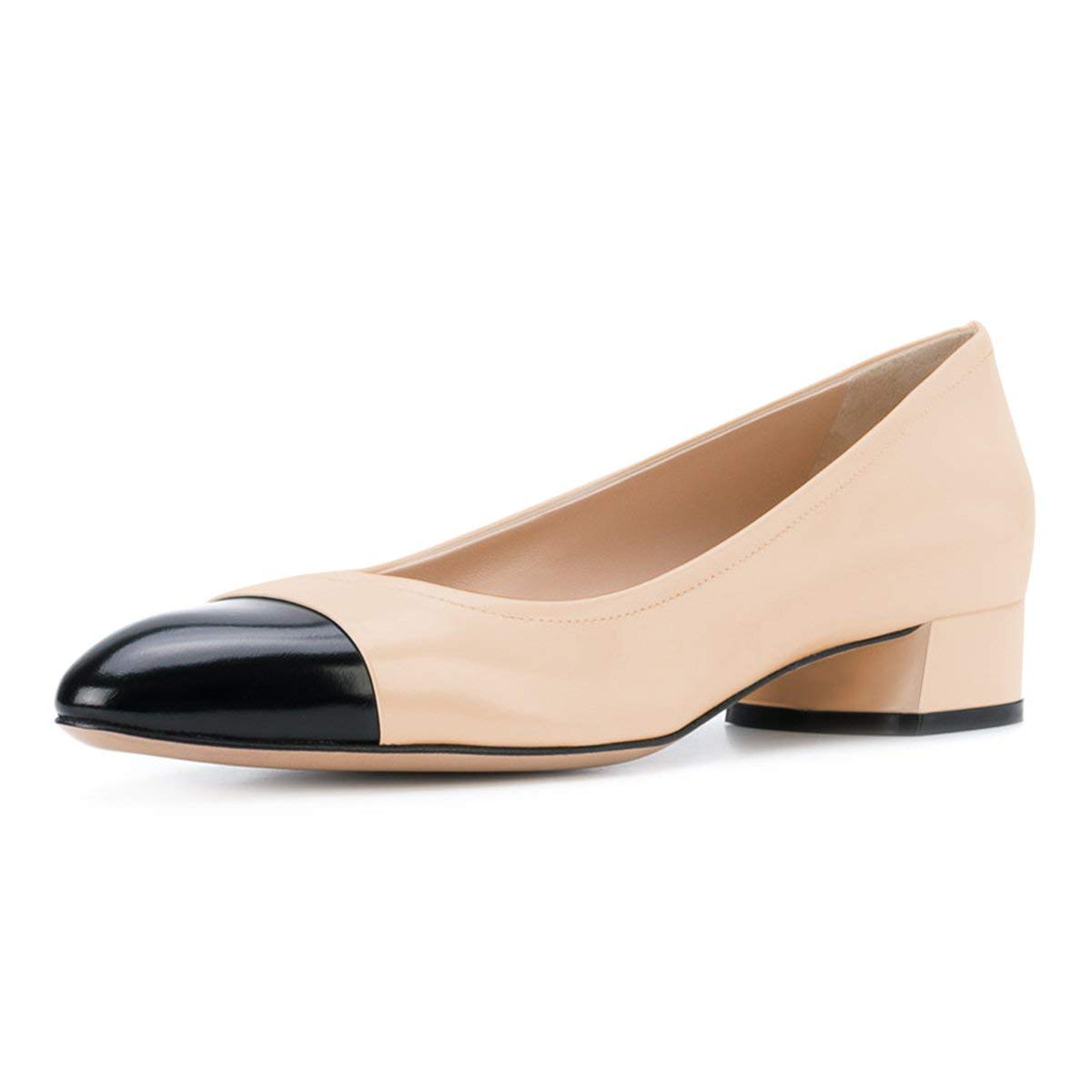 YDN Women's Pointed Toe Slip-On Flats - Comfortable Office Pumps with Low Block Heel & Patchwork Design - Perfect for Business Casual, Workwear & Professional Outfits