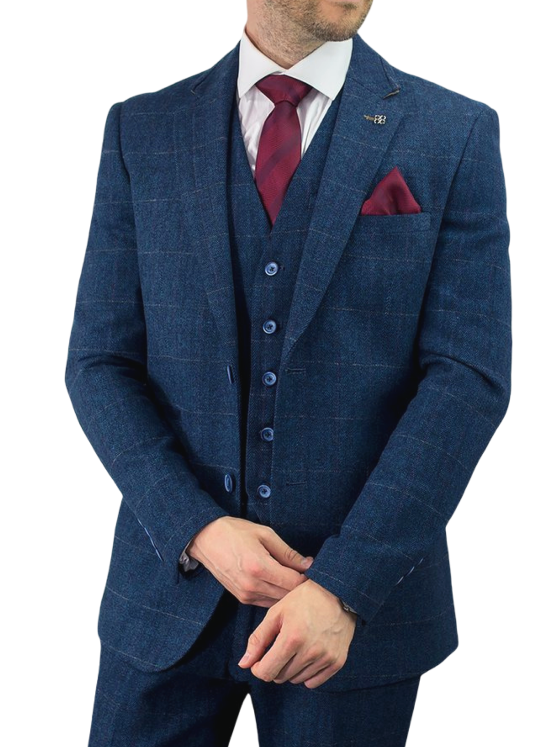 Blue Tweed Suit with Brown Waistcoat for Men | Cavani Carnegi Formal Business Attire | Perfect for Weddings, Office & Special Occasions
