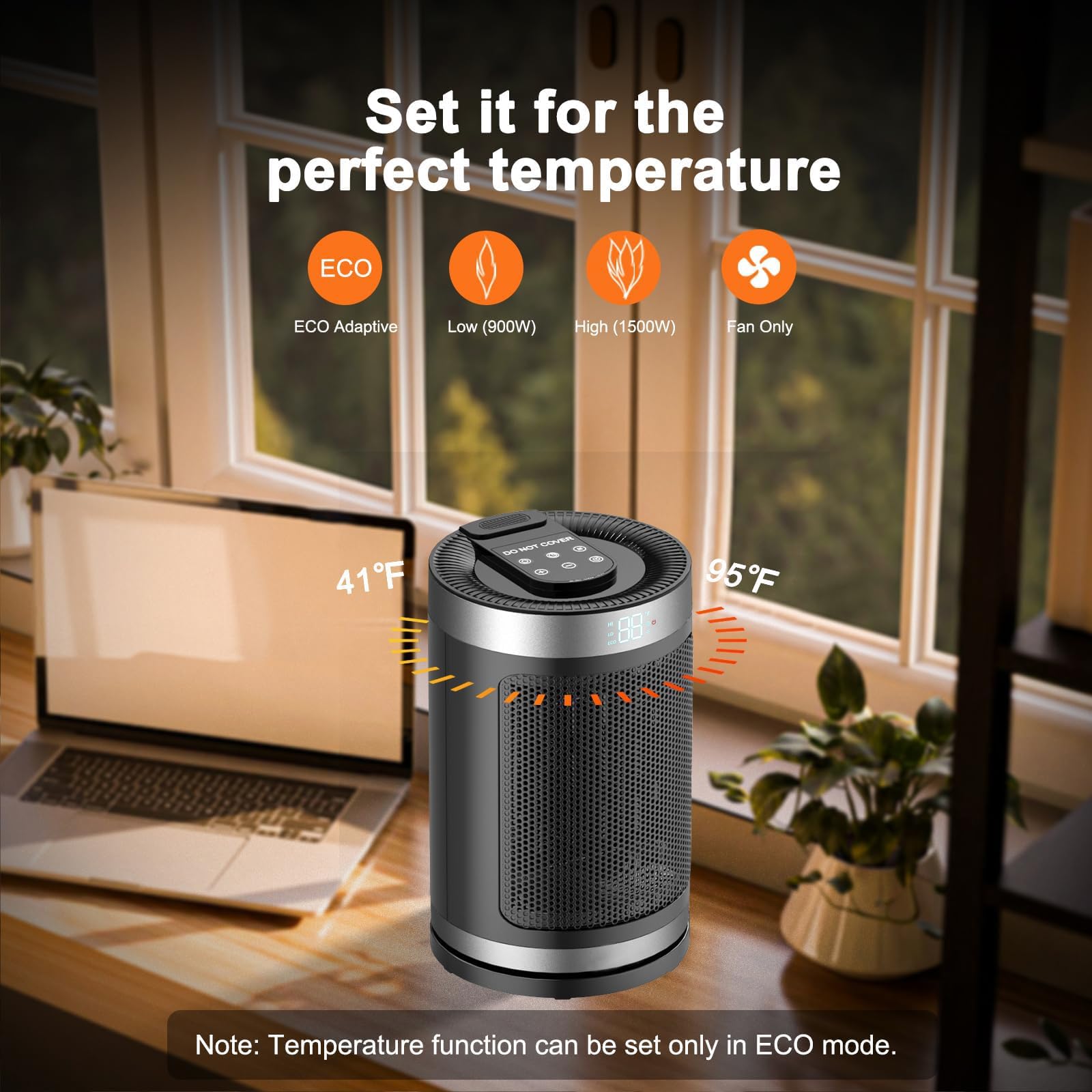 1500W PTC Ceramic Space Heater with Remote - Portable Electric Heater for Indoor Use, 12H Timer, Digital Display, Eco & Fan Modes - Perfect for Office, Bedroom, Tiny Home, Garage & Desk - Fast Heating & Safety Features for Winter Comfort