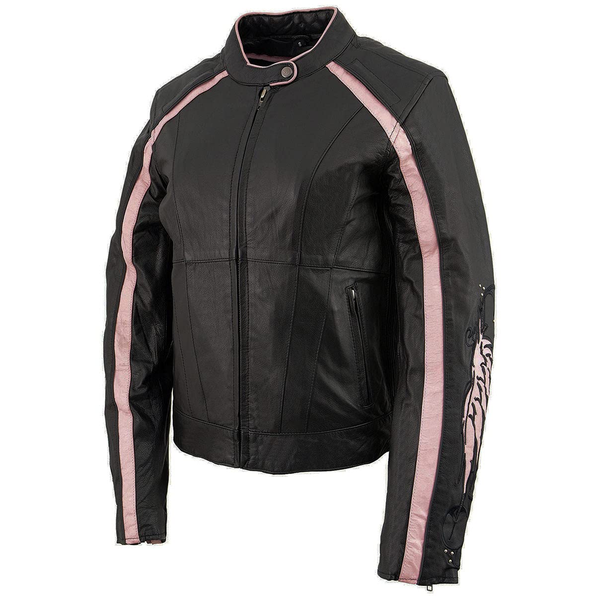 Milwaukee Leather ML1952 Women's Black Embroidered Wing & Stud Design Leather Scooter Jacket - Perfect for Motorcycle Riding, Biker Fashion & Casual Outfits