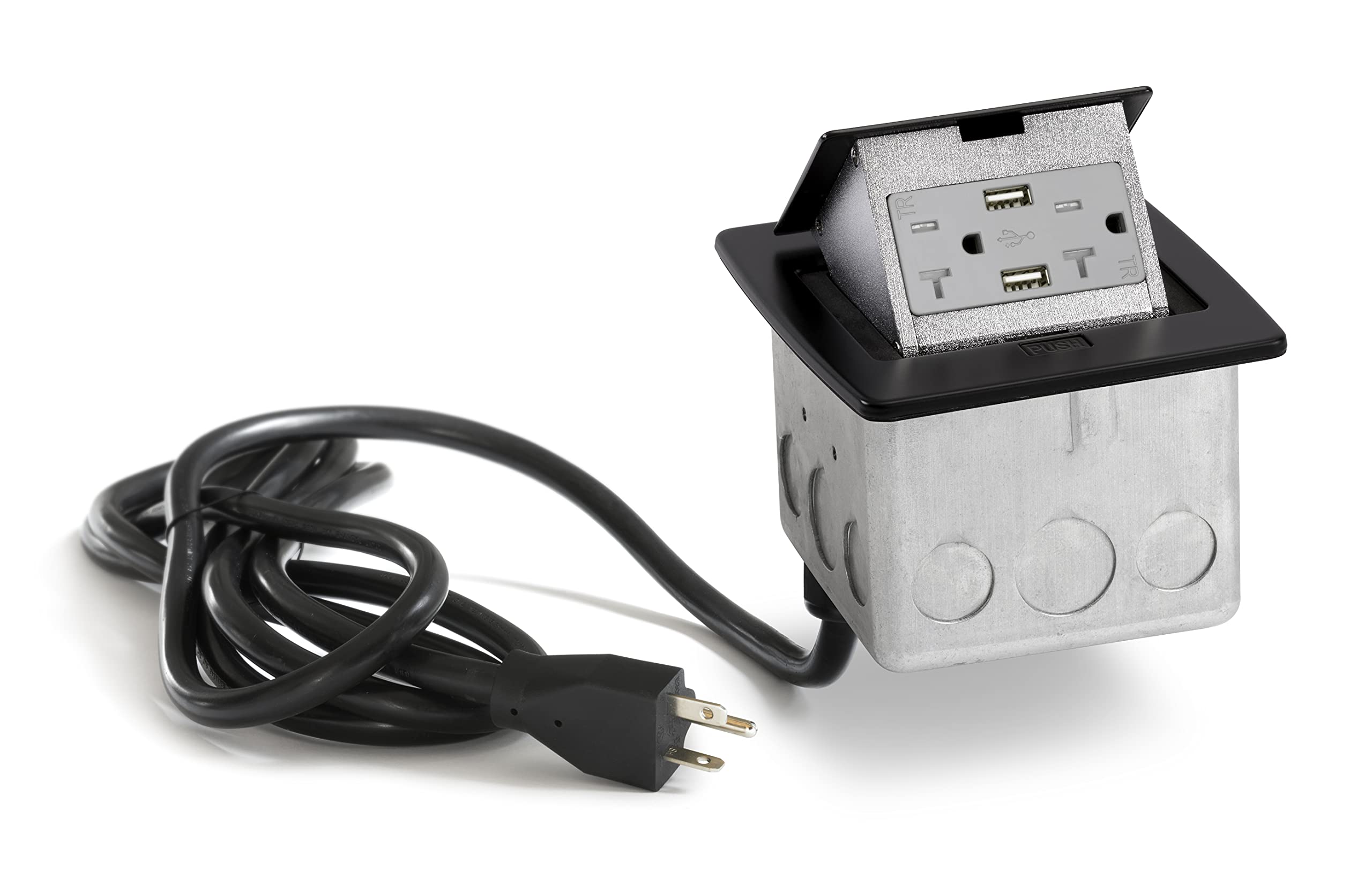Lew Electric PUFP-CT Countertop Box with 2 Outlets & USB Ports - Black | Compact Power Strip for Home, Office & Kitchen | Perfect for Charging Phones, Laptops & Small Appliances