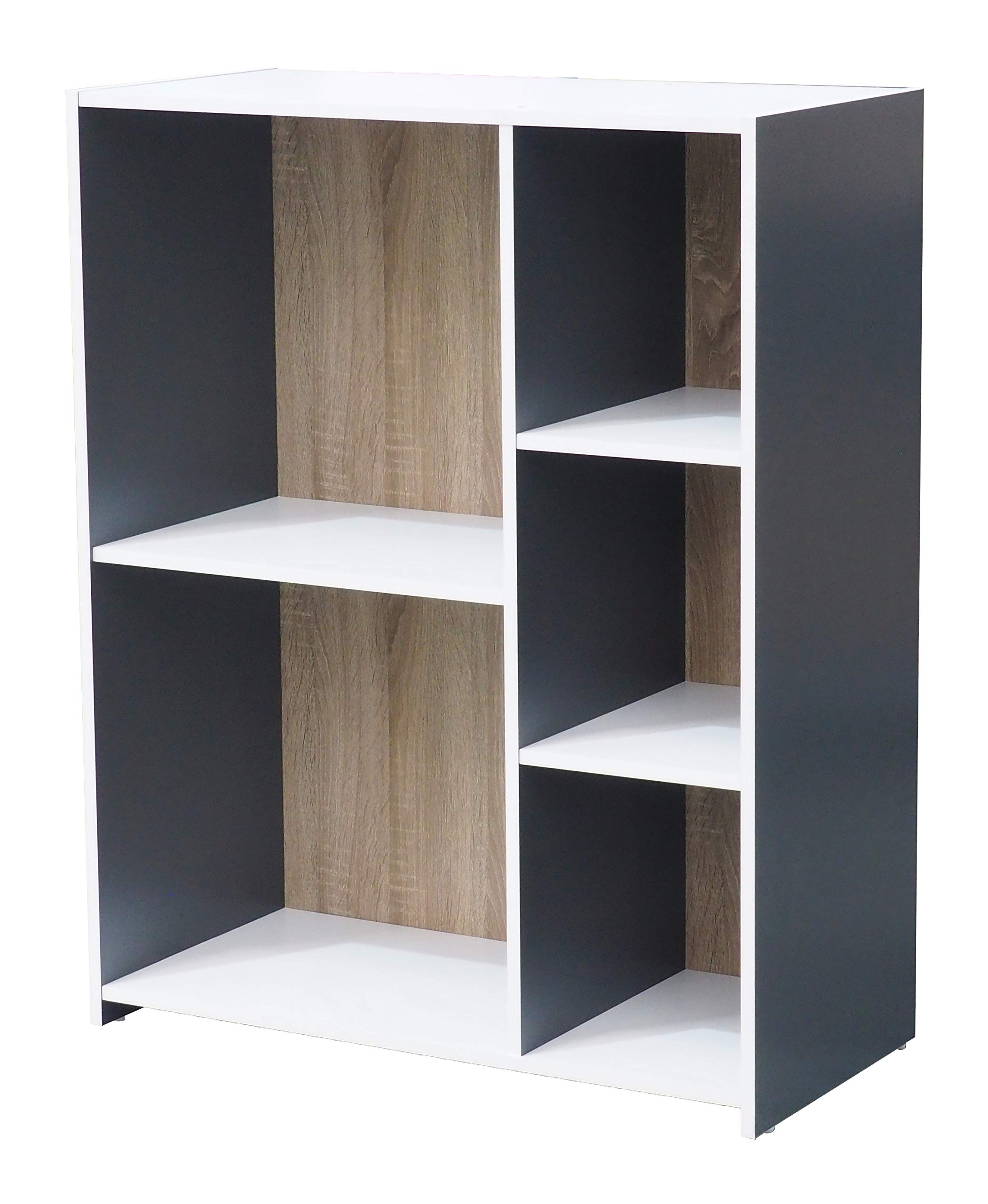 Kings Brand Furniture - Moreno 5-Cube Wooden Open Shelf Organizer Storage Bookcase, Gray/White - Perfect for Living Room, Bedroom, Office & Dorm Organization