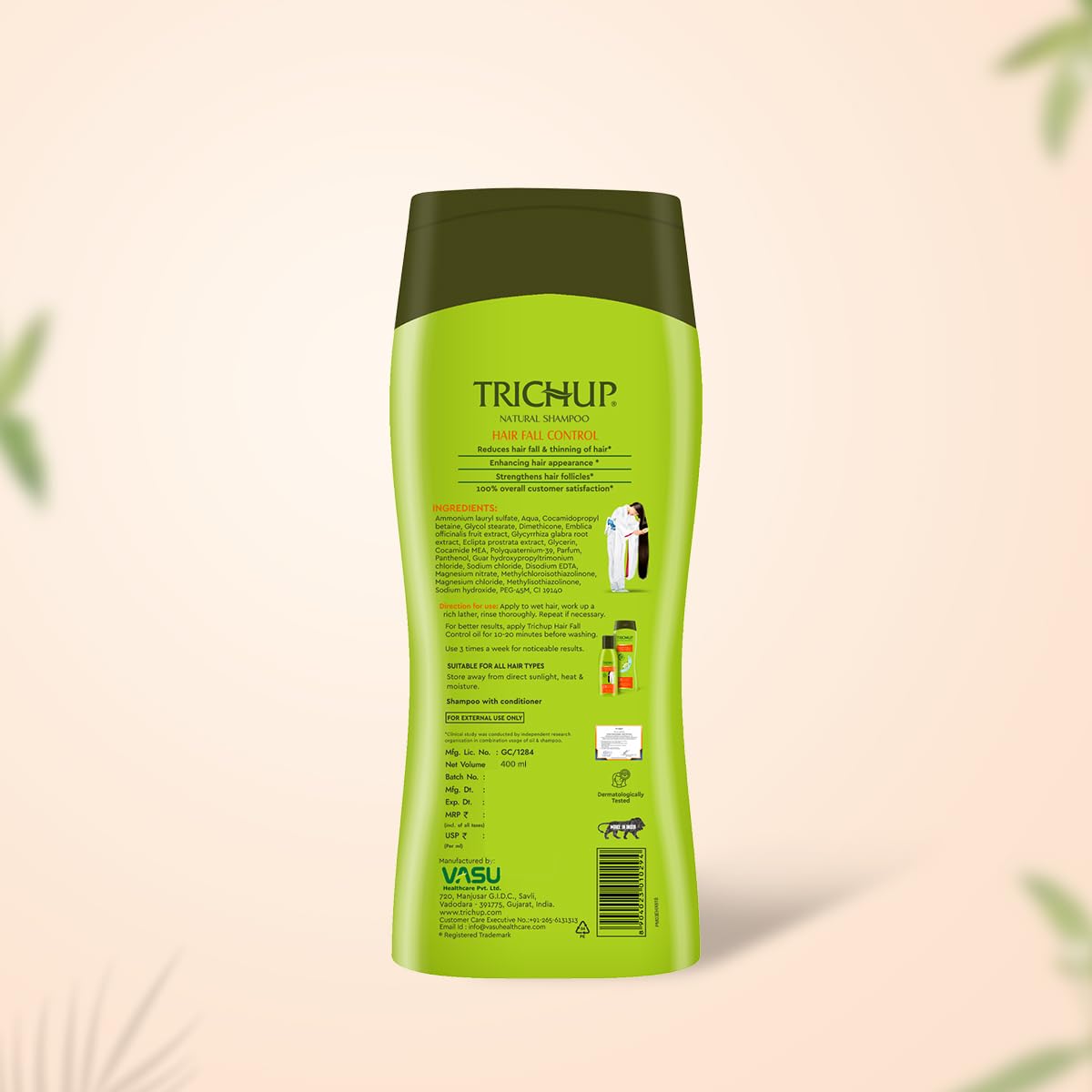 Trichup Hair Fall Control Natural Shampoo with Amla, Licorice & Bhringaraj - Reduces Hair Loss & Thinning - 400ml - For Daily Hair Care & Scalp Nourishment