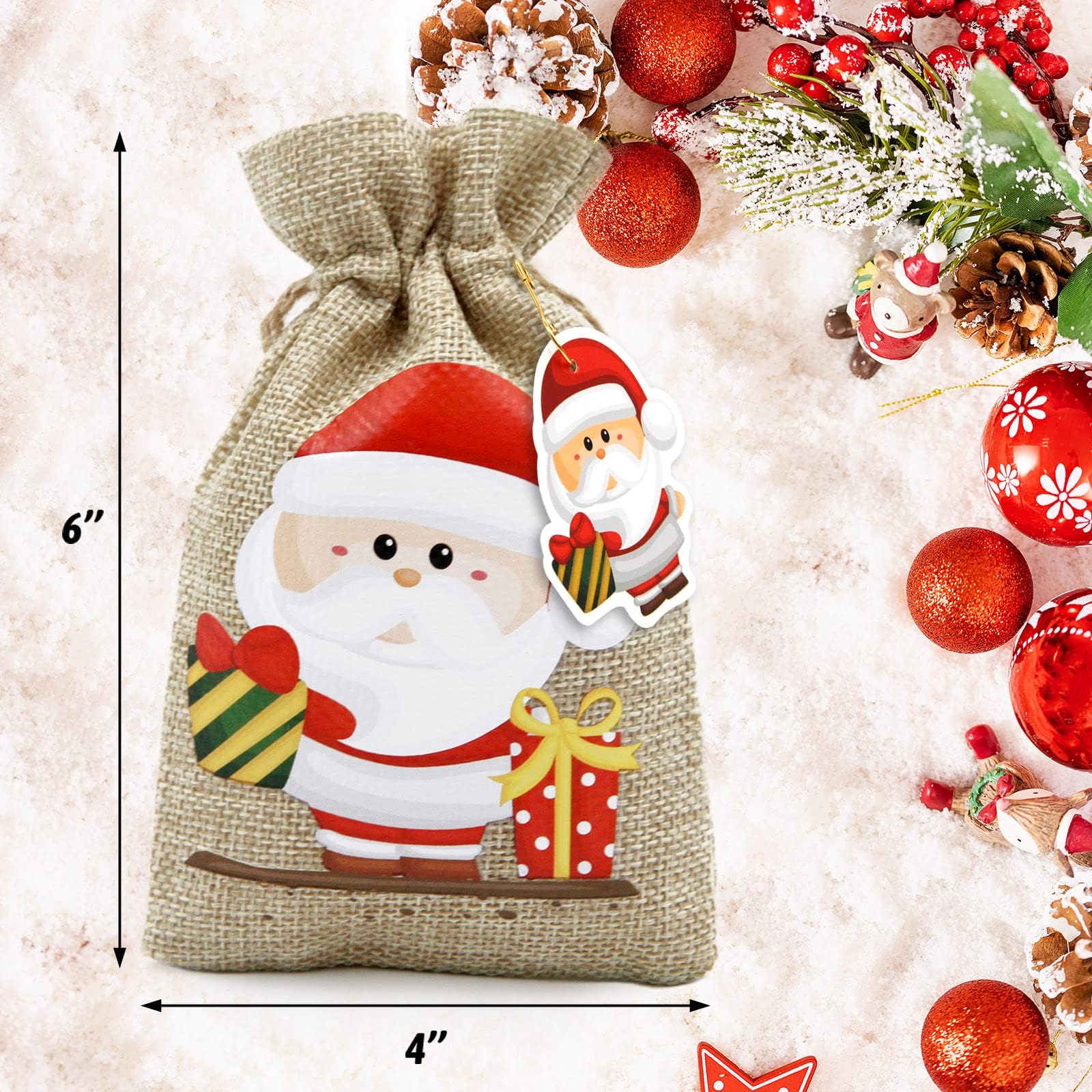 Christmas Burlap Gift Bags 24PCS with Drawstrings - Party Favors & Candy Storage