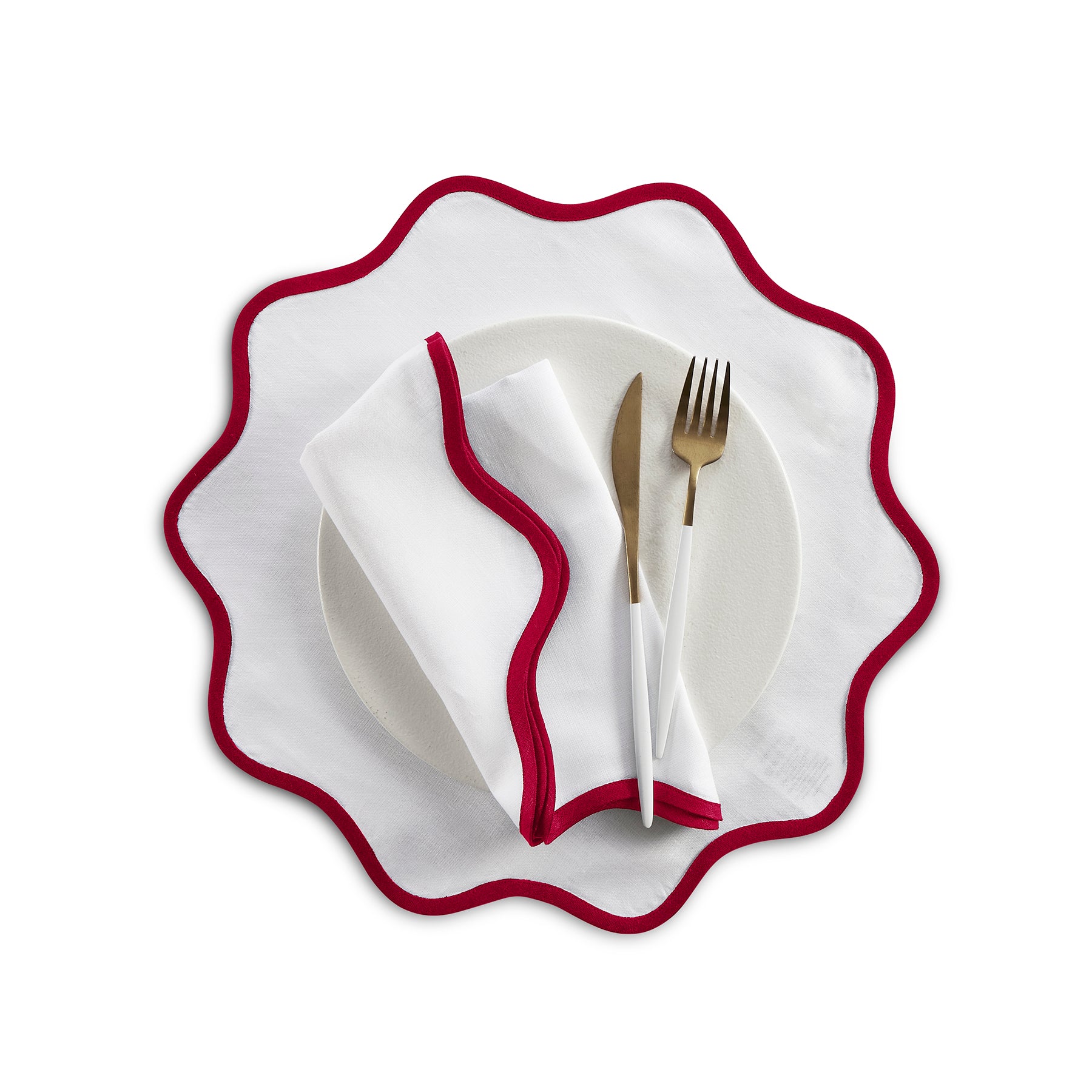 Giselle Scallop Edge Placemats Set of 4 - Elegant Round Table Mats for Dining, Kitchen, Party & Home Decor