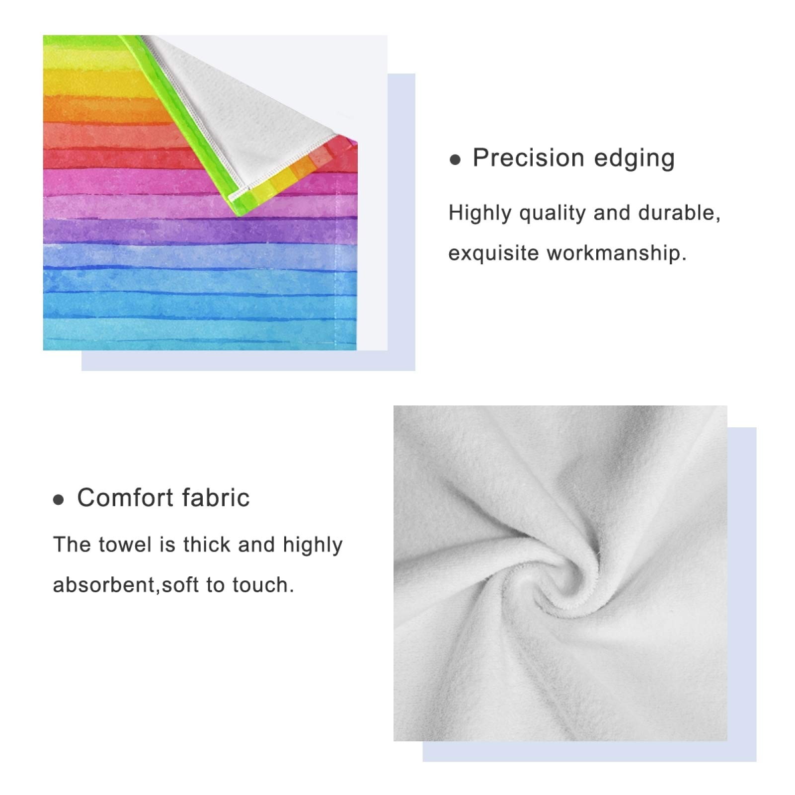ALAZA 3-Piece Striped Rainbow Watercolor Bath Towel Set - 1 Bath Towel, 1 Hand Towel, 1 Washcloth | Ultra Soft & Absorbent Cotton Towels for Bathroom, Kitchen, Hotel, Gym, Spa & Swimming Pool | Perfect Home Essentials & Luxury Spa Experience