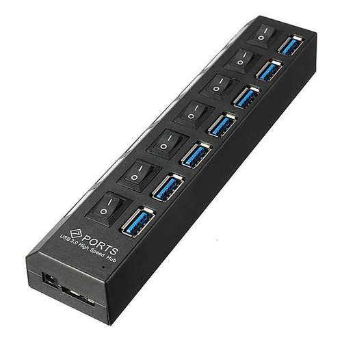 7-Port USB 3.0 Hub with Individual On/Off Switches & Universal Power Adapter (US/EU/UK Plug) - Perfect for Home Office, Gaming Setup & Multi-Device Charging Station