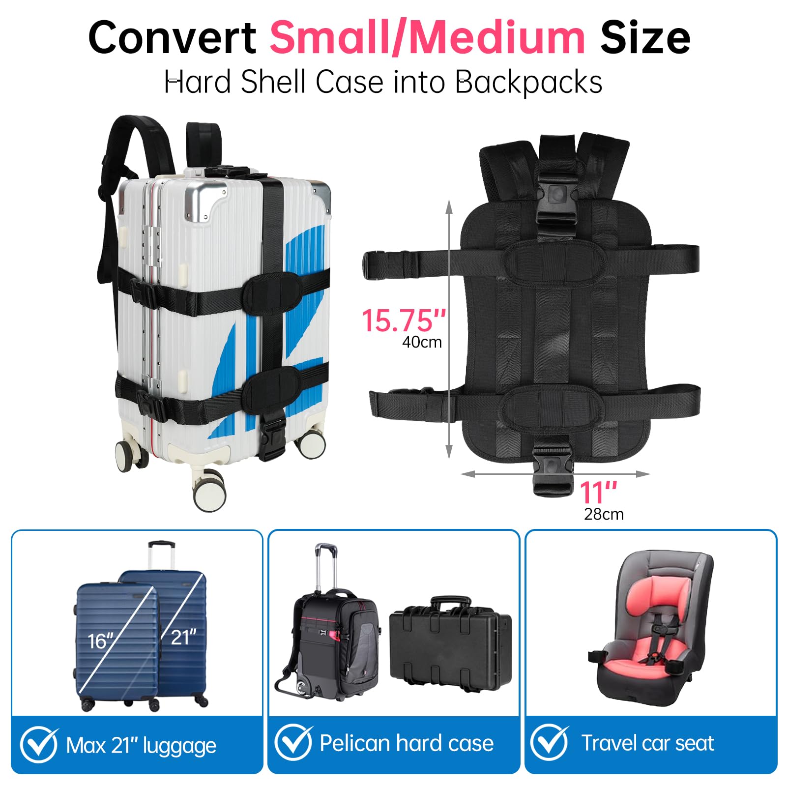 Premium Adjustable Strap Backpack for Travel - Lightweight Carry-On Luggage for Small to Medium Hard Shell Cases & Hand Baggage - Perfect for Airplane, Business Trips & Daily Commute