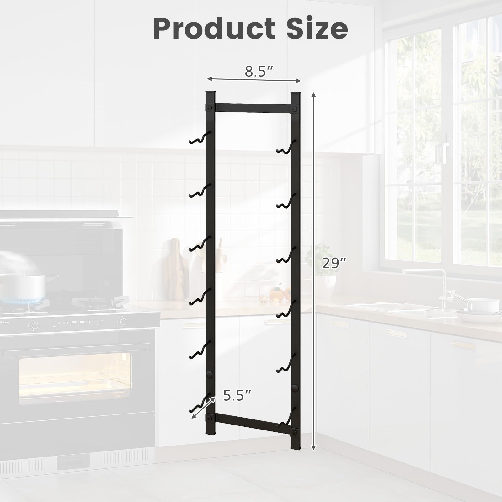 GOFLAME Wall Mounted Wine Rack for 6 Bottles - Rustproof Metal Hanging Wine Holder - Space Saving Wine Storage Organizer for Kitchen, Dining Room, Bar & Cellar - Perfect for Home Decor & Entertaining Guests (Black)
