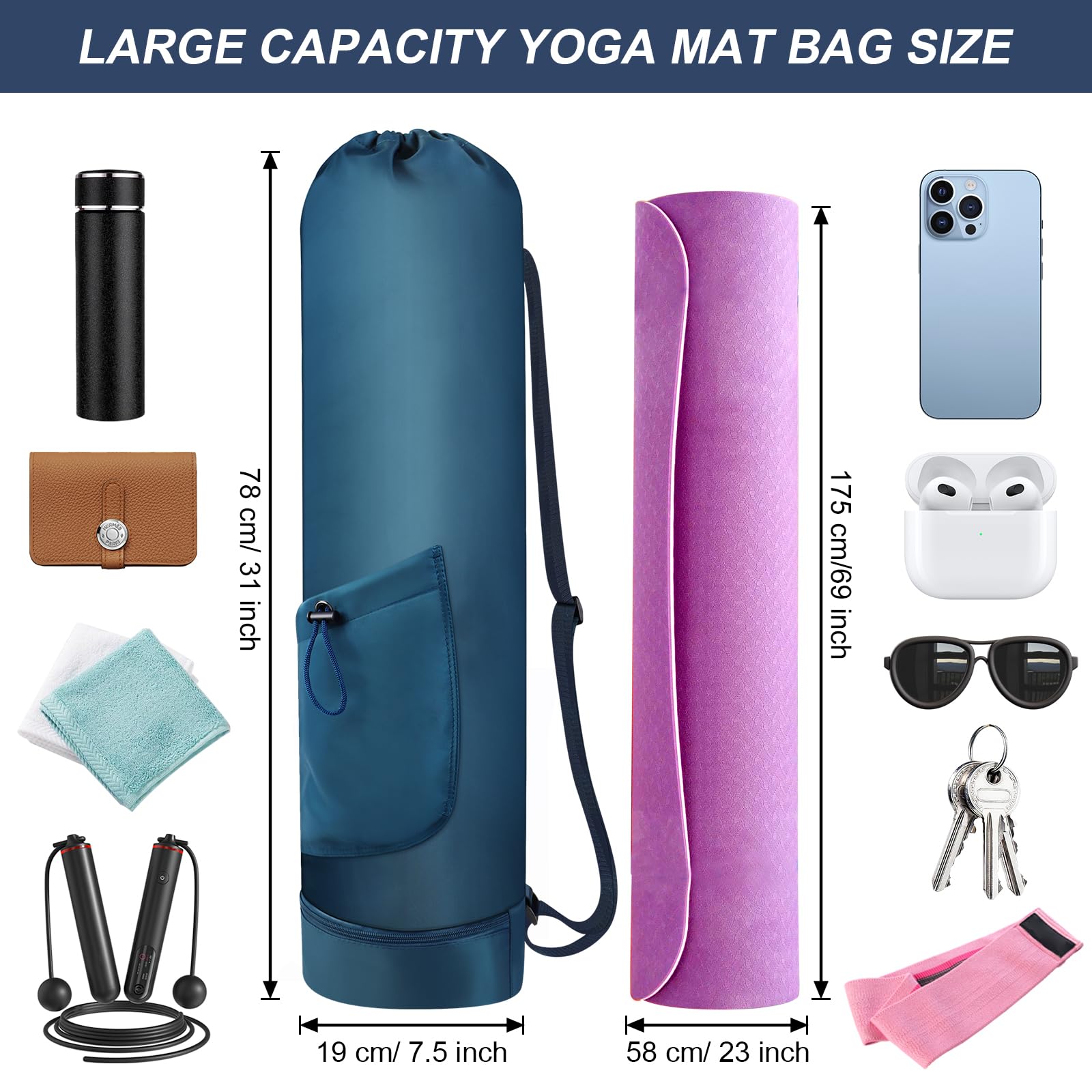 Yoga Mat Bag with Water Bottle & Pocket - Adjustable Strap Carrier for Women & Men - Perfect for Gym & Yoga Classes