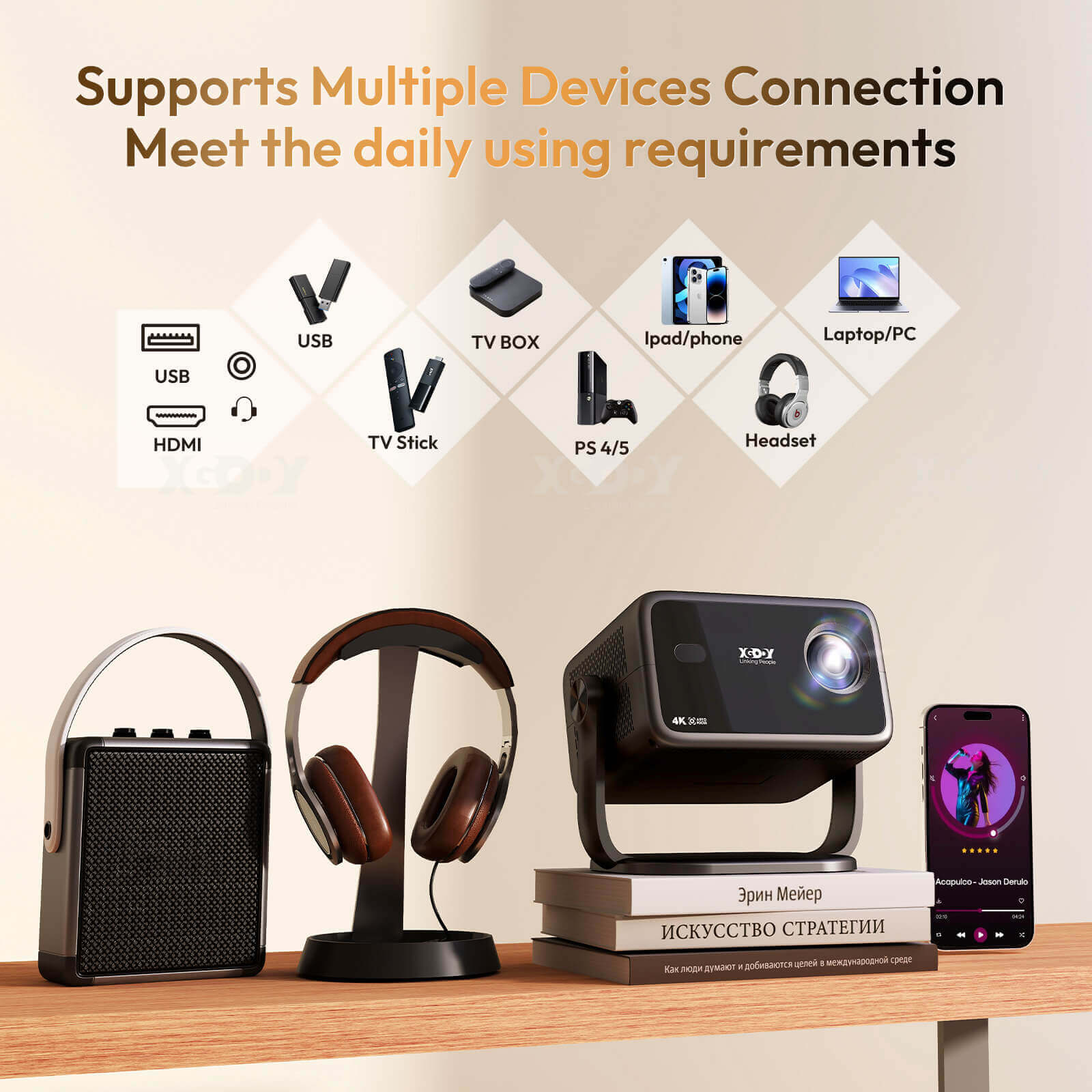 Gimbal A6 Portable Projector - Android 11.0 Smart WiFi Bluetooth Projector with Native 1080P HD - Perfect for Home Theater, Outdoor Movies & Business Presentations