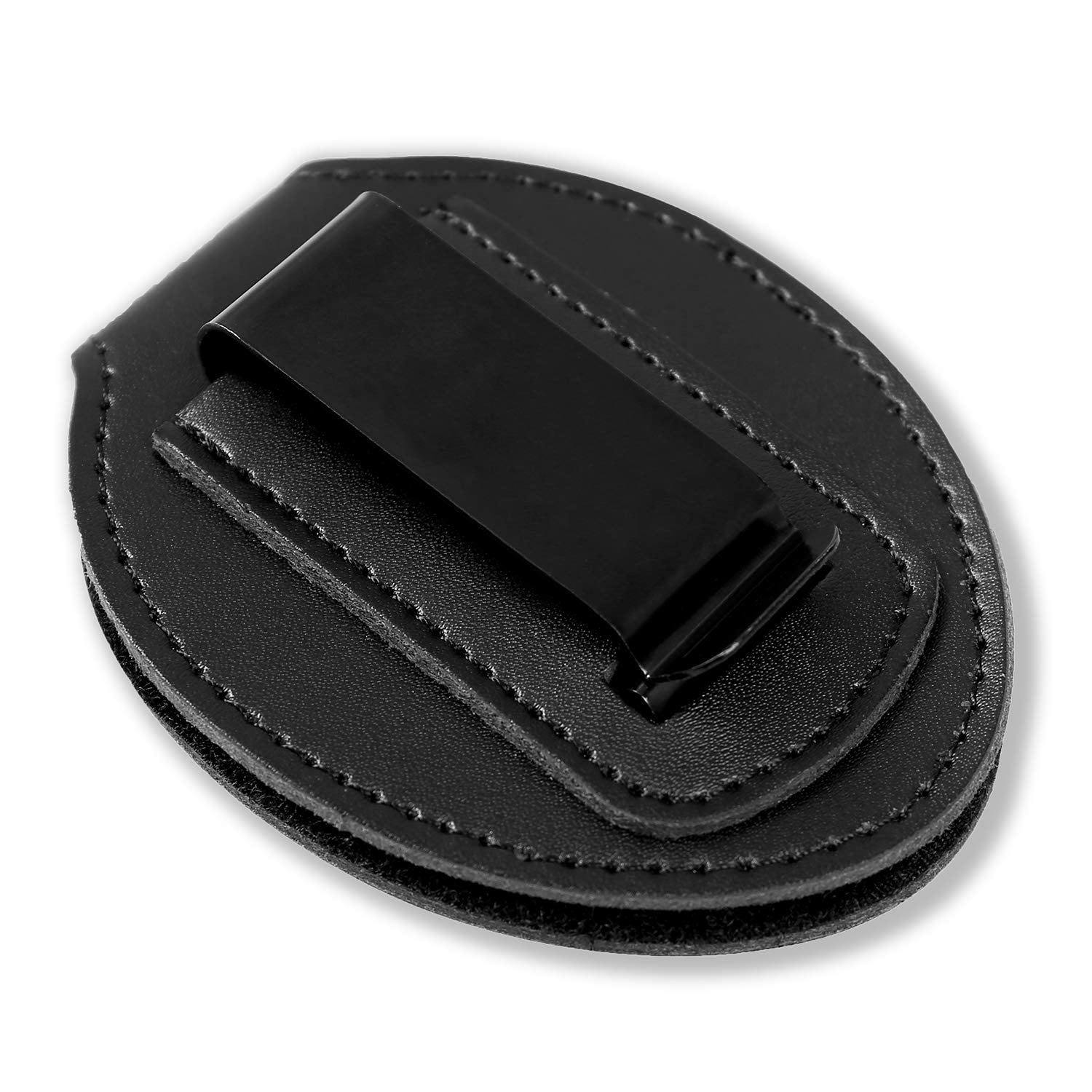 AKITSUMA Genuine Cowhide Police Badge Holder with Metal Clip & Chain - Universal Black Law Enforcement Badge Case for Officers, Security & First Responders - Perfect for Duty Belts, Uniforms & Professional Use
