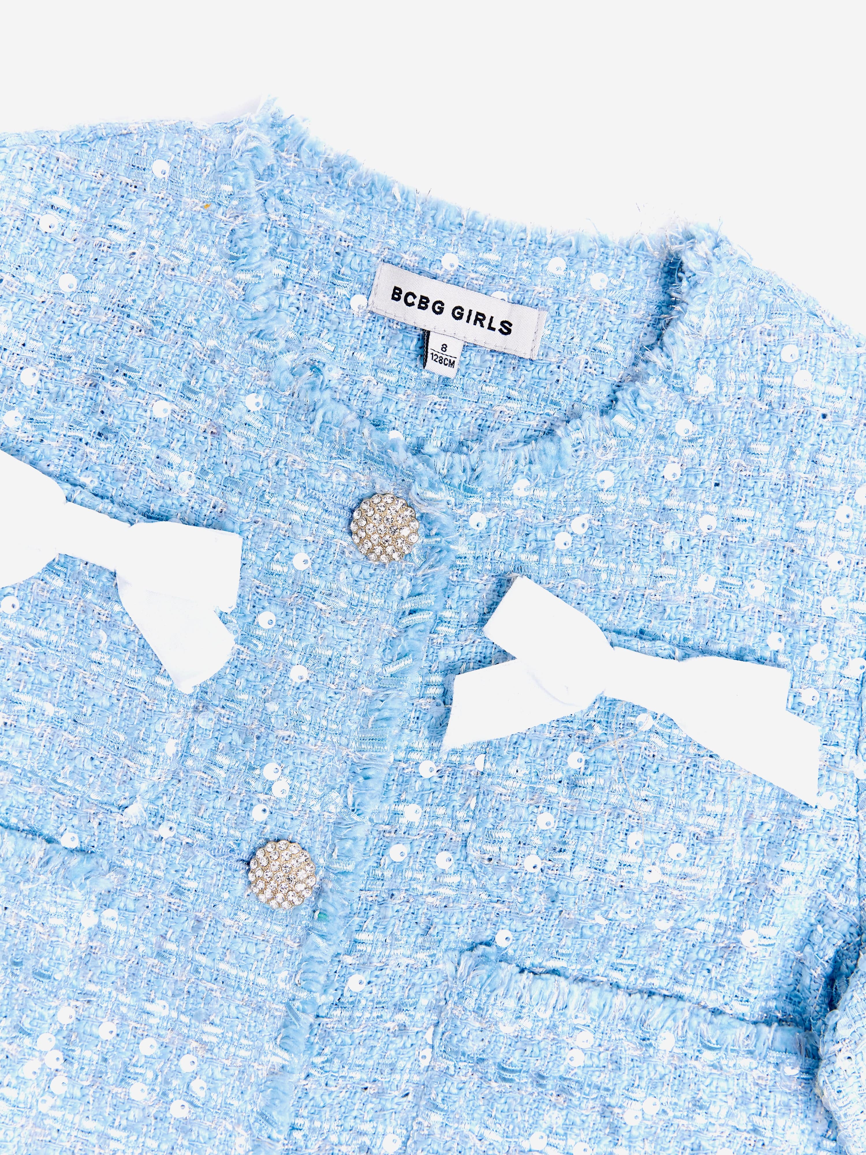 BCBG Girls Blue Tweed Jacket - Stylish & Comfortable Blazer for School, Parties & Special Occasions