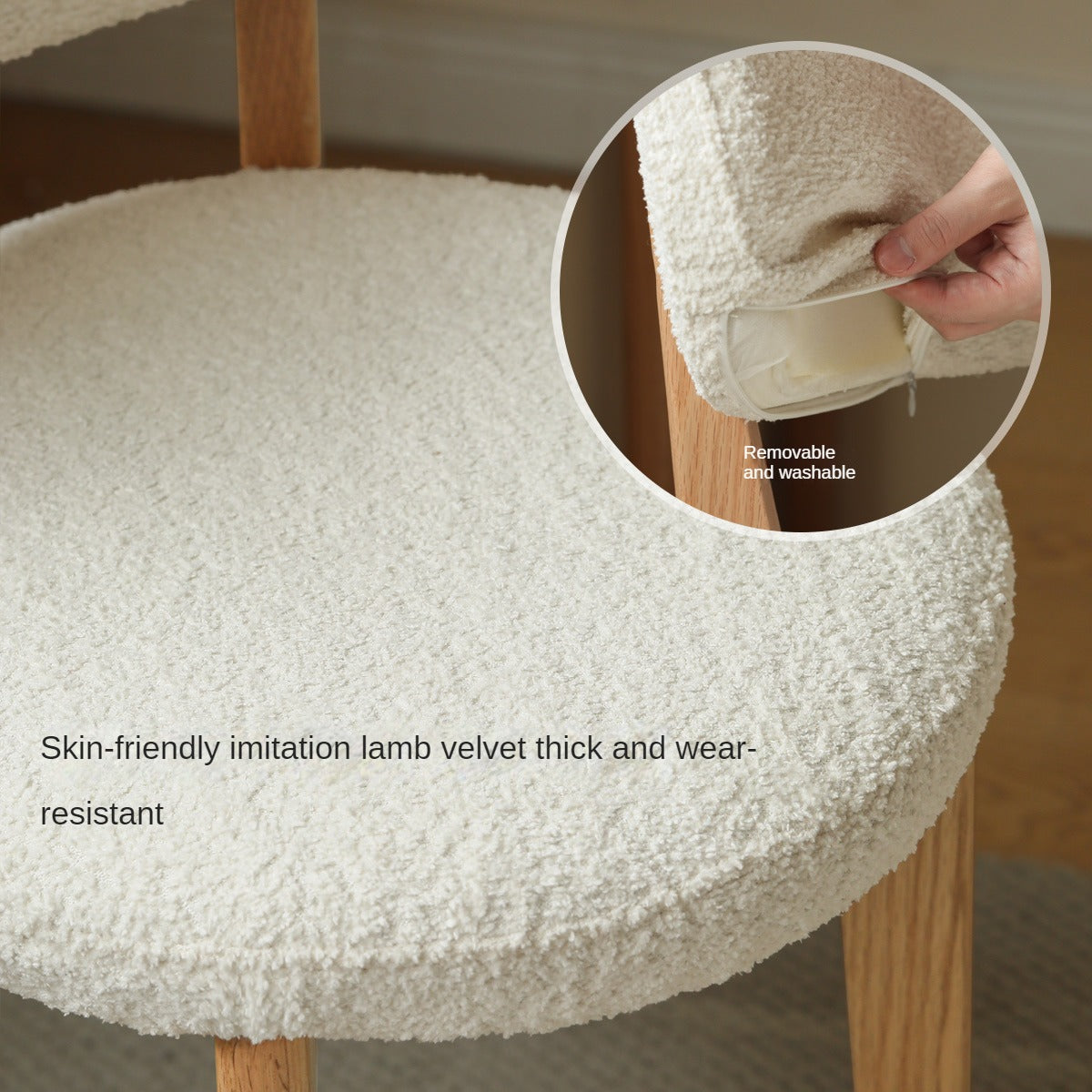Solid Oak Wood Modern Velvet Makeup Stool - Soft Upholstered Vanity Seat for Dressing Table, Bedroom, and Beauty Salon