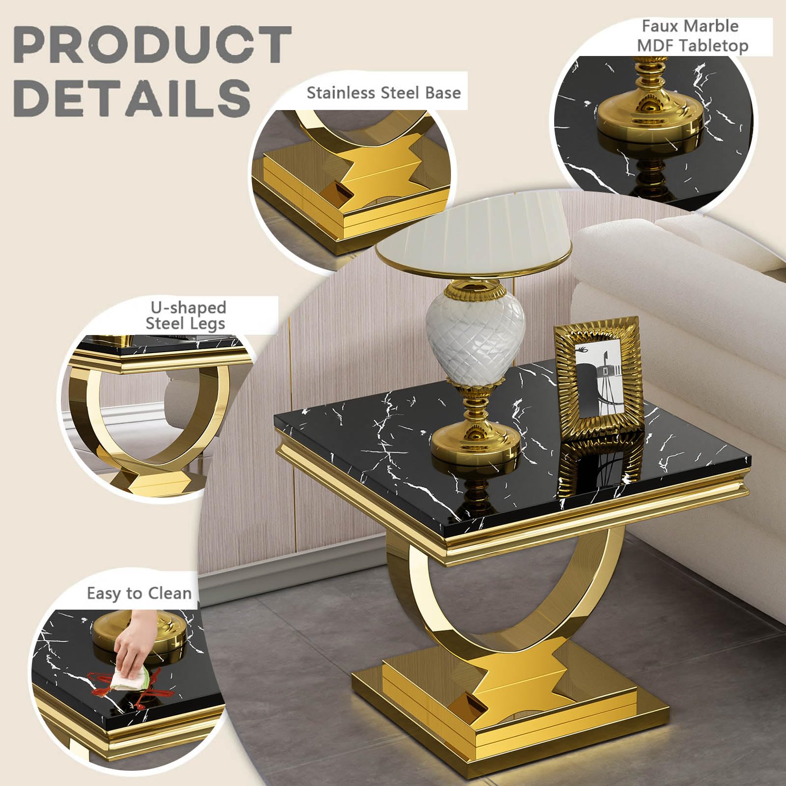 3-Piece Marble Coffee Table Set for Living Room - Faux Marble & Wood Top with Stainless Steel Frame - Modern Nesting Tables for Apartment, Home Office & Lounge (Black) | Perfect for Small Spaces, Coffee Serving & Stylish Home Decor