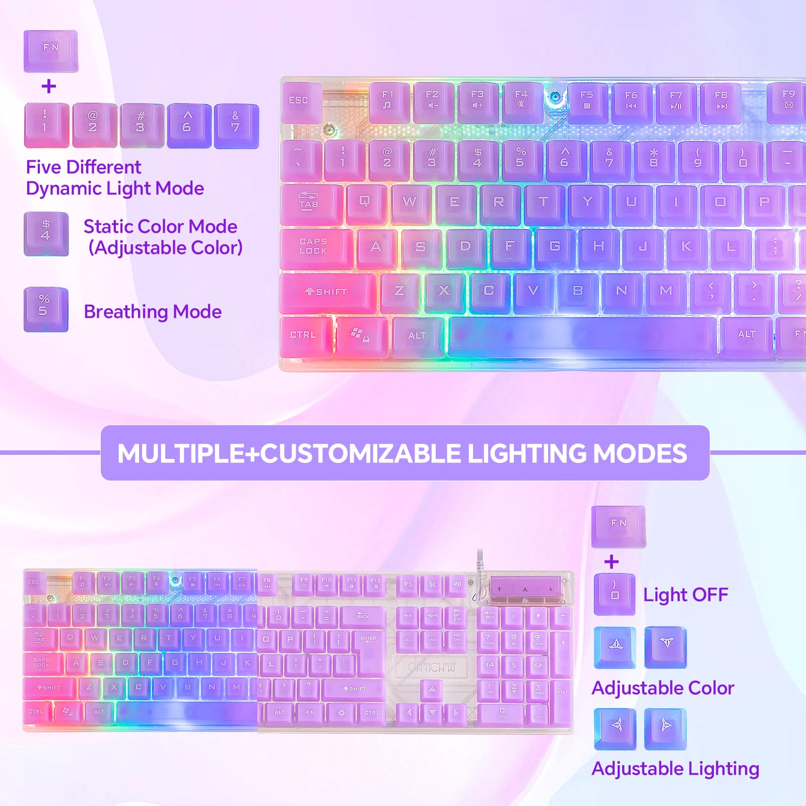 RGB Gaming Keyboard & Mouse Combo - USB Wired Transparent with Rainbow LED for PC/PS4/Xbox - Perfect for Competitive Gaming