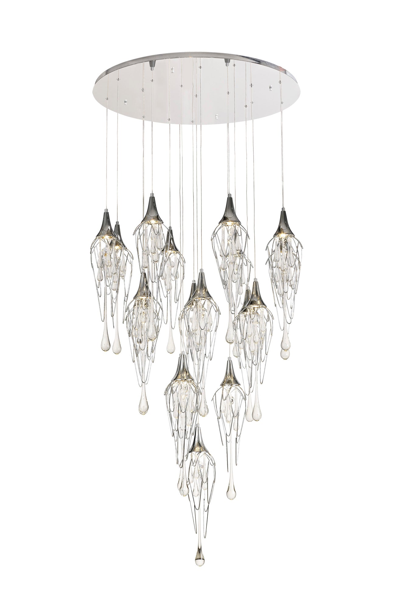 Modern Round Accent Pendant Light - Polished Chrome Cluster Chandelier for Dining Room, Kitchen Island & Entryway Lighting