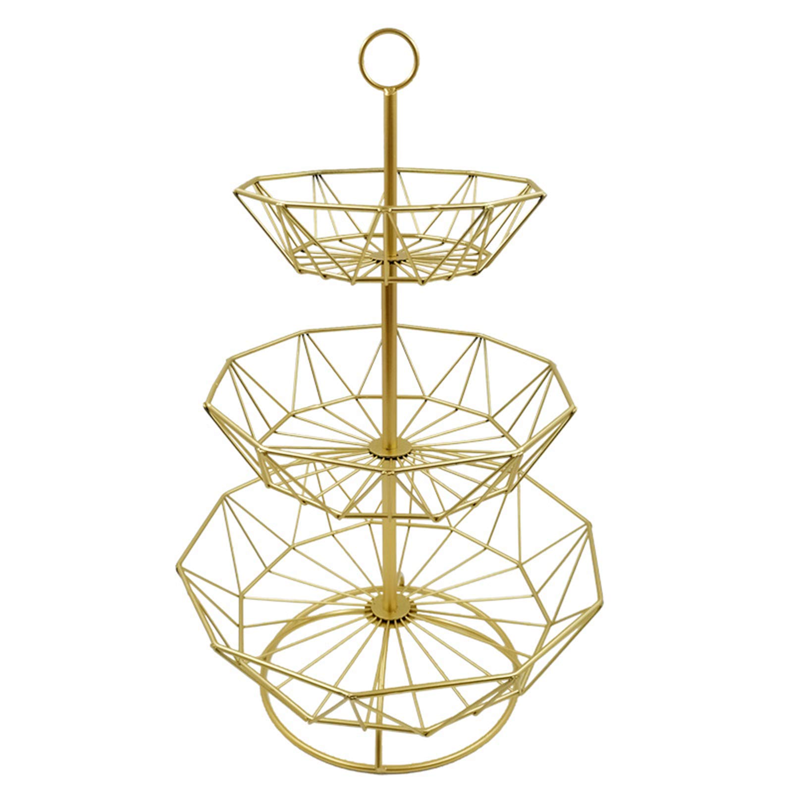 3-Tier Nordic Style Golden Fruit Basket - Sturdy Iron Snack Holder for Living Room, Kitchen, Dining Table & Party Serving - Elegant Home Decor & Storage Organizer