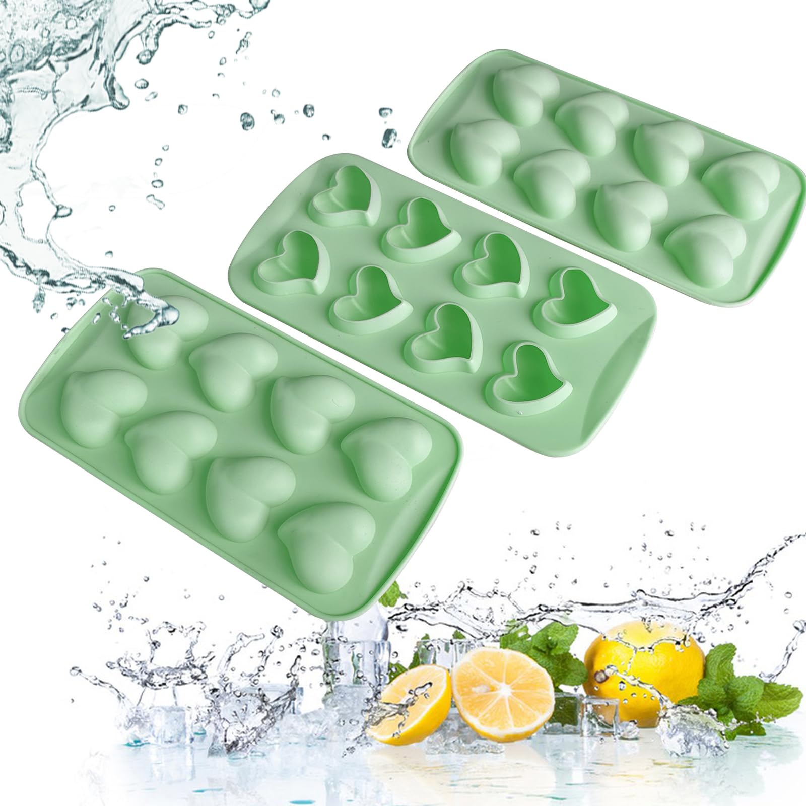 3-Pack Silicone Ice Cube Trays - Peach Heart Shaped Molds for Whiskey, Cocktails, Beverages, Pudding & Chocolate - Perfect for Parties, Home Bars & Kitchen Use