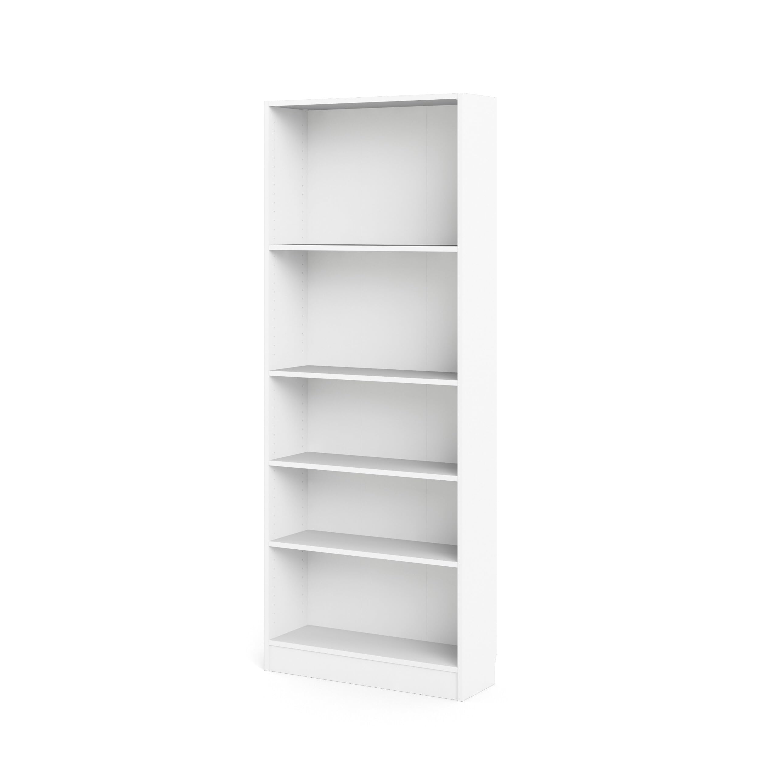 Tvilum Element Wide 5 Shelf Bookcase - Tall White Wooden Bookshelf for Home Office, Living Room & Bedroom Storage Organizer
