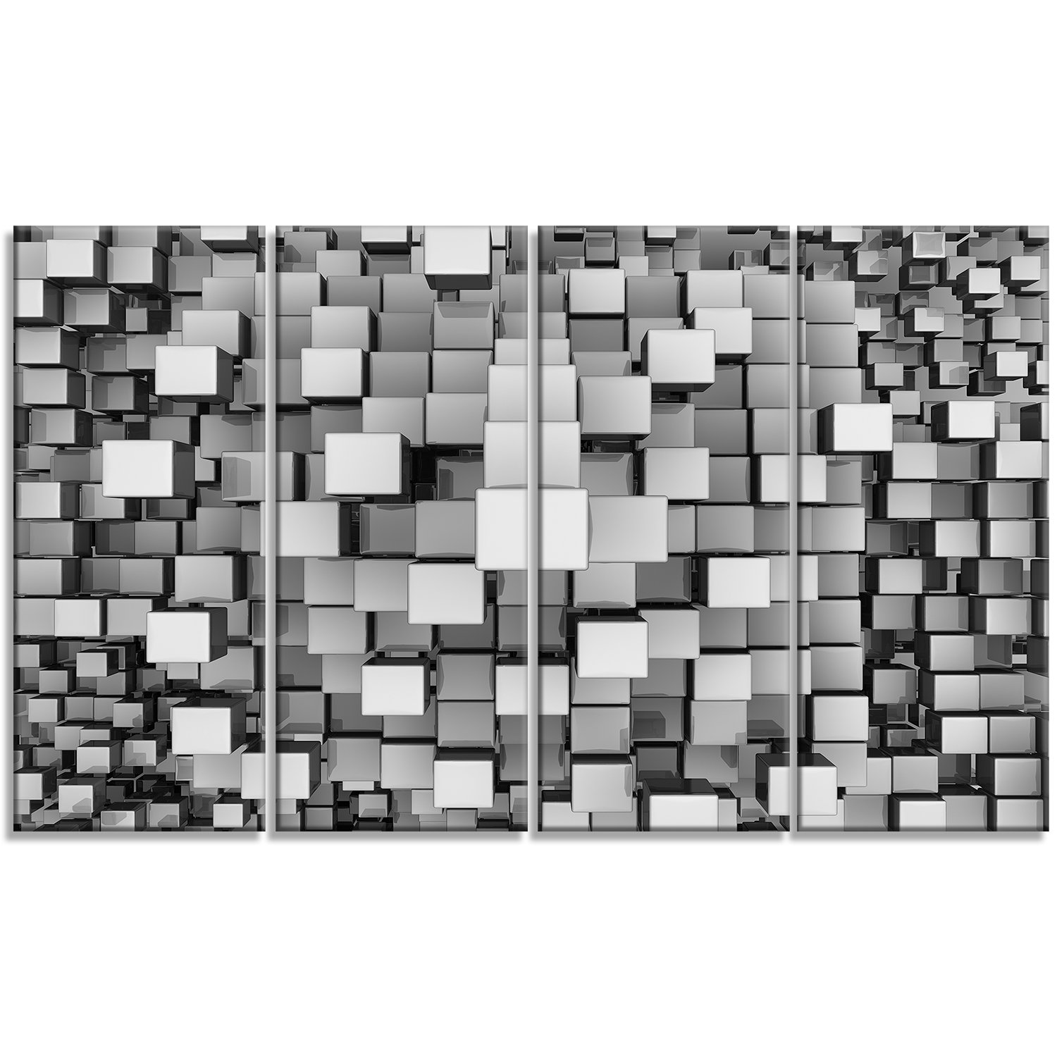 Designart Black and Grey Cubes - Modern Abstract Canvas Wall Art - 48x28 Inches - 4 Panel Set - Silver Frame - Perfect for Living Room, Bedroom & Office Decor