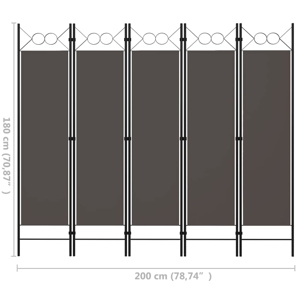 5-Panel Folding Room Divider Privacy Screen - Freestanding Office Partition with Industrial Modern Style in Anthracite - Perfect for Home, Office, Studio & Event Space Separation