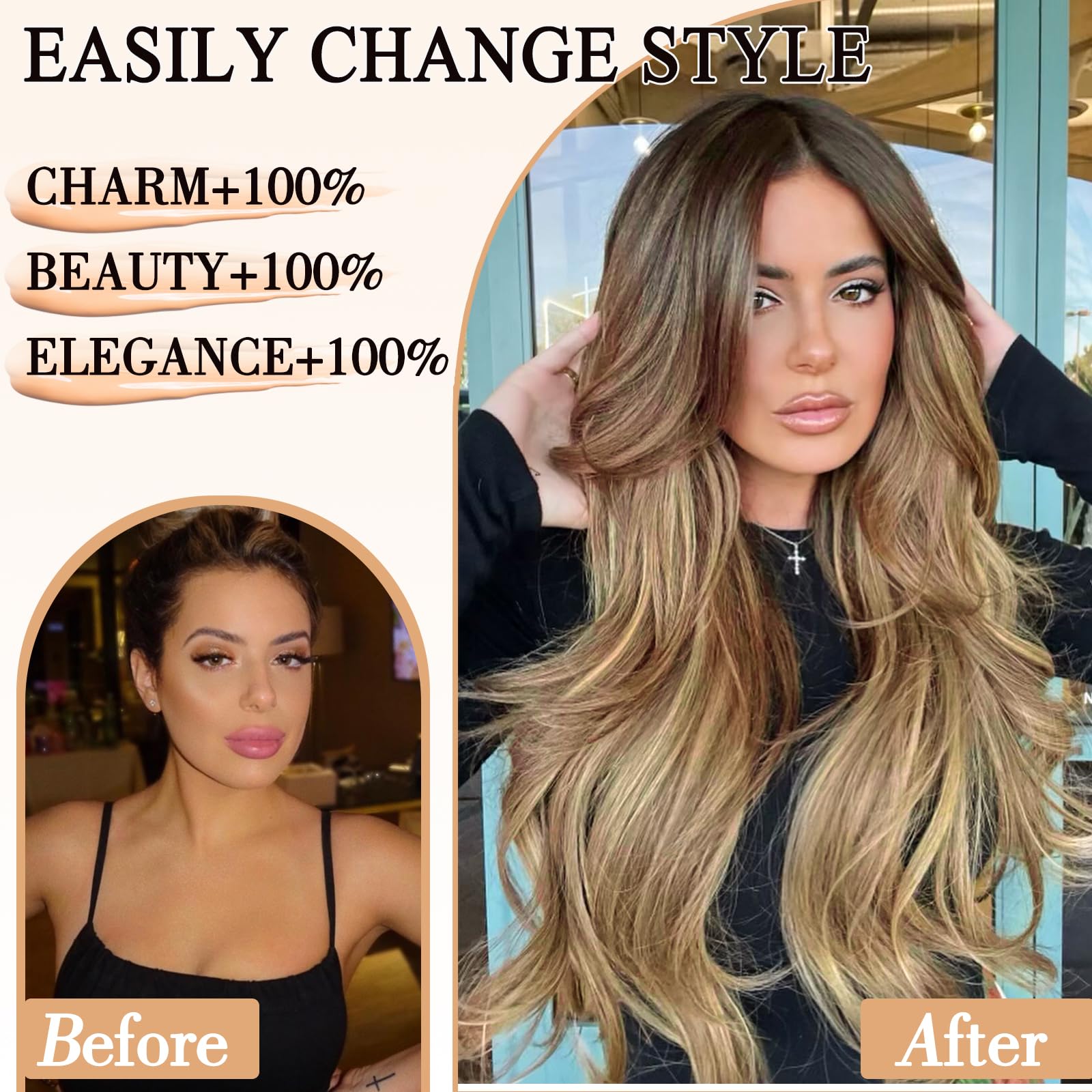 4PCS Clip-In Hair Extensions for Women – 20 Inch Thick Long Straight Layered Invisible Lace Weft – Perfect for Volume, Length & Styling – Great for Parties, Weddings & Daily Wear