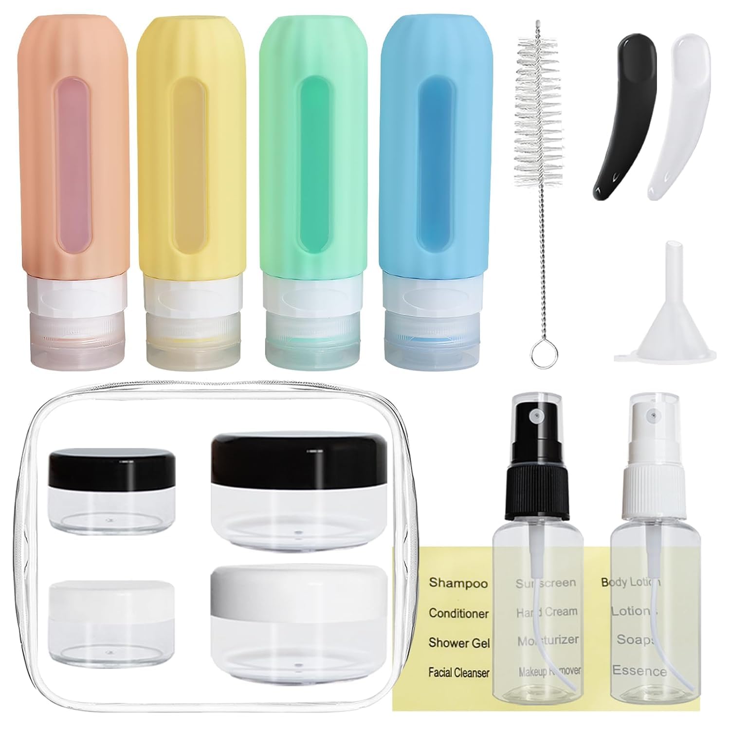 3oz TSA Approved Travel Bottles for Toiletries - BPA Free Leak Proof Silicone Containers for Shampoo & Conditioner with Clear Toiletry Bag | Perfect for Air Travel, Gym & Vacation Essentials