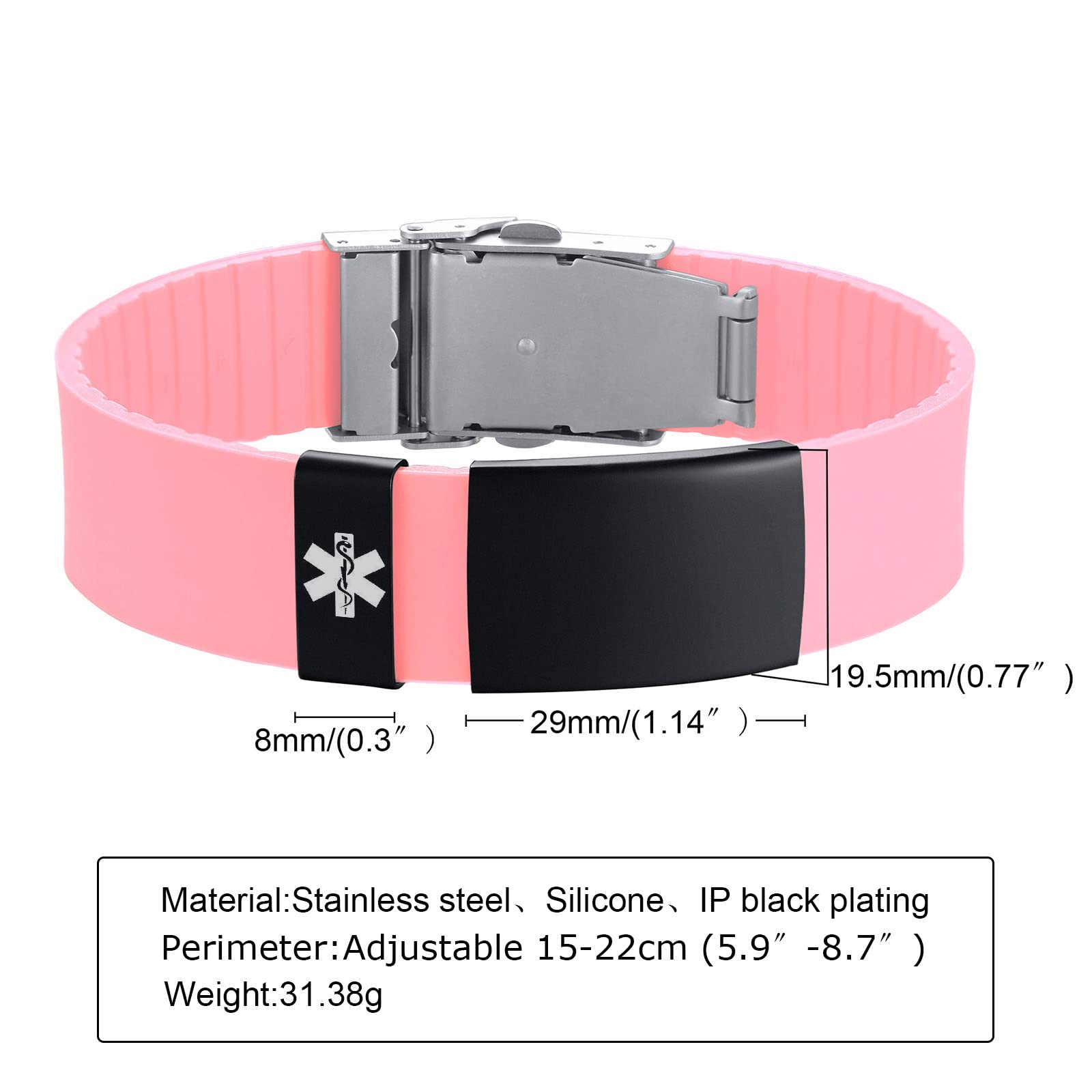 VNOX Custom Medical Alert Bracelet for Men & Women - Engraved Stainless Steel Sport ID Bracelet for Allergies, Diabetes & Emergency Info | Perfect for Running, Hiking & Outdoor Activities