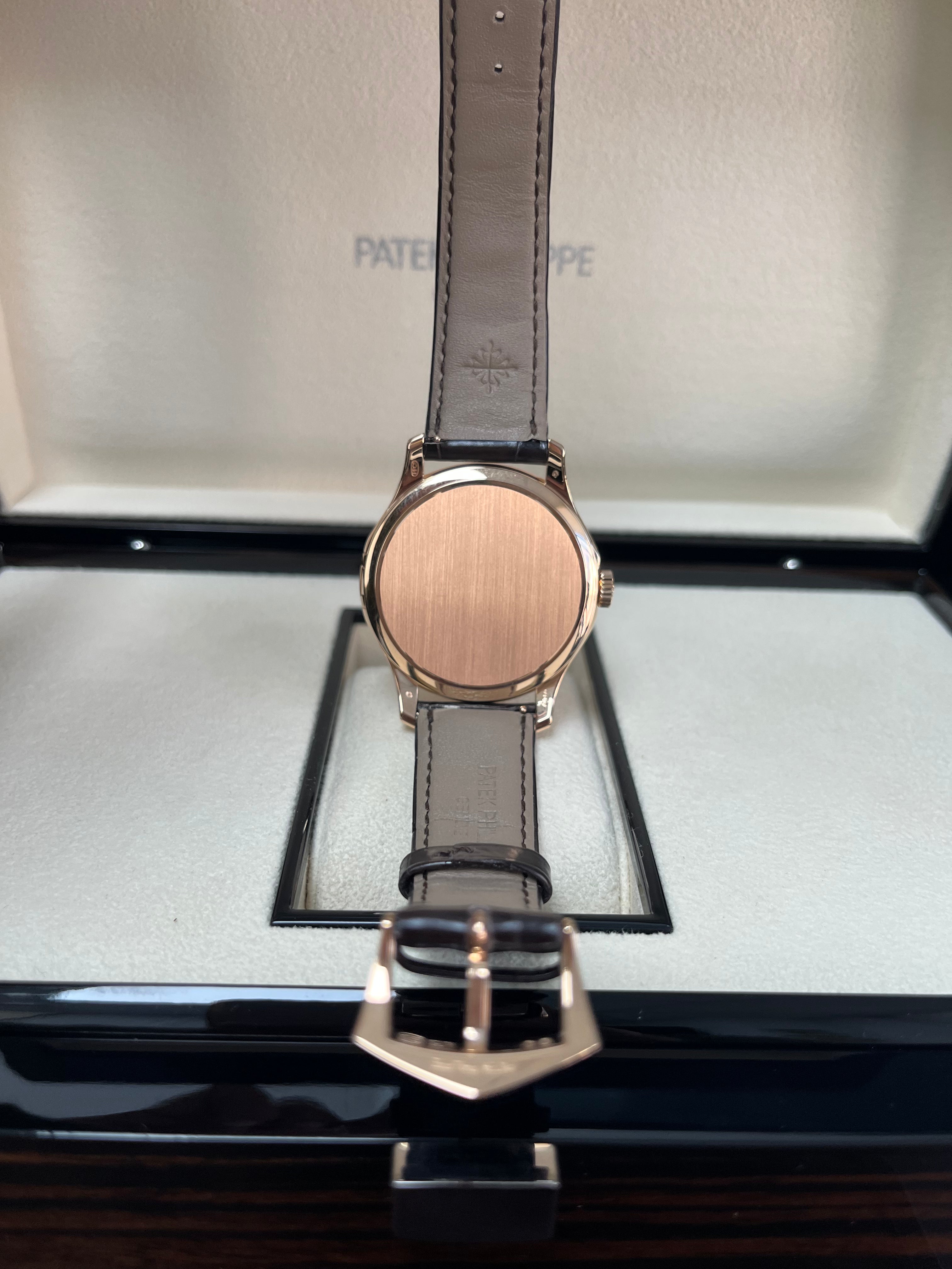 Patek Philippe Calatrava 5227R-001 Men's Watch - Ivory Lacquered Dial, Rose Gold Case, Brown Alligator Strap - Luxury Dress Watch for Business & Formal Occasions
