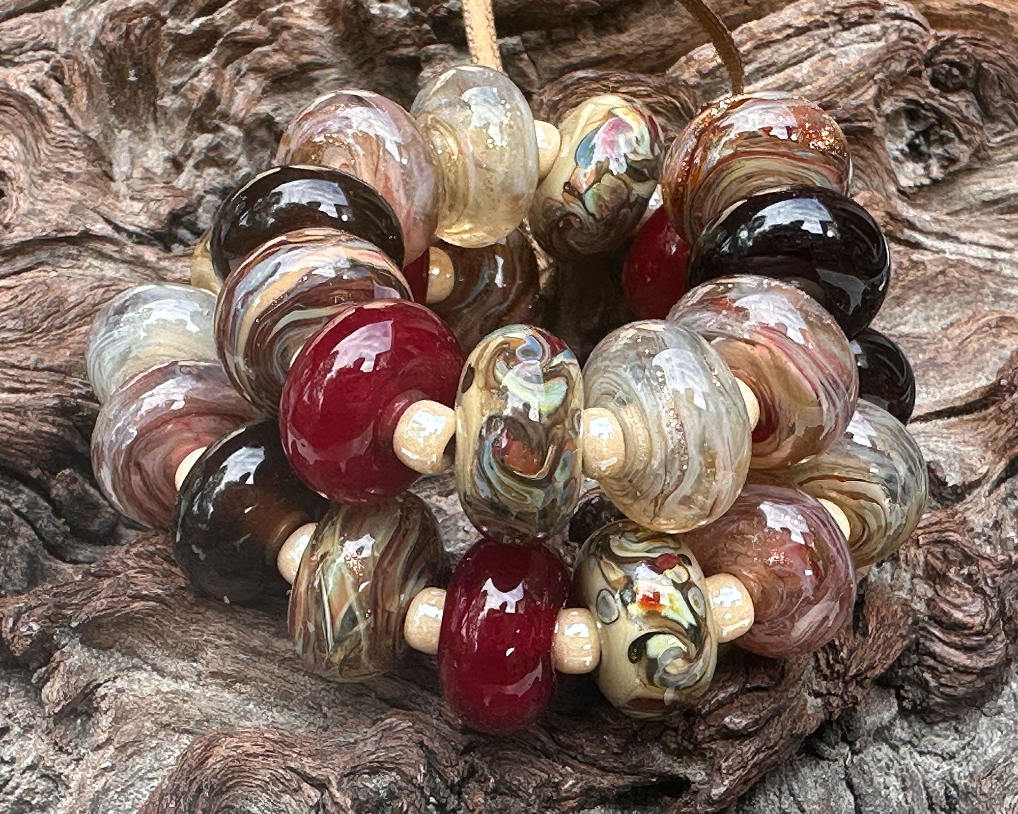 25pcs Autumn Red & Brown Lampwork Glass Focal Beads for Jewelry Making - DIY Necklace, Bracelet, Earrings Craft Supplies - Perfect for Fall & Holiday Gift Projects