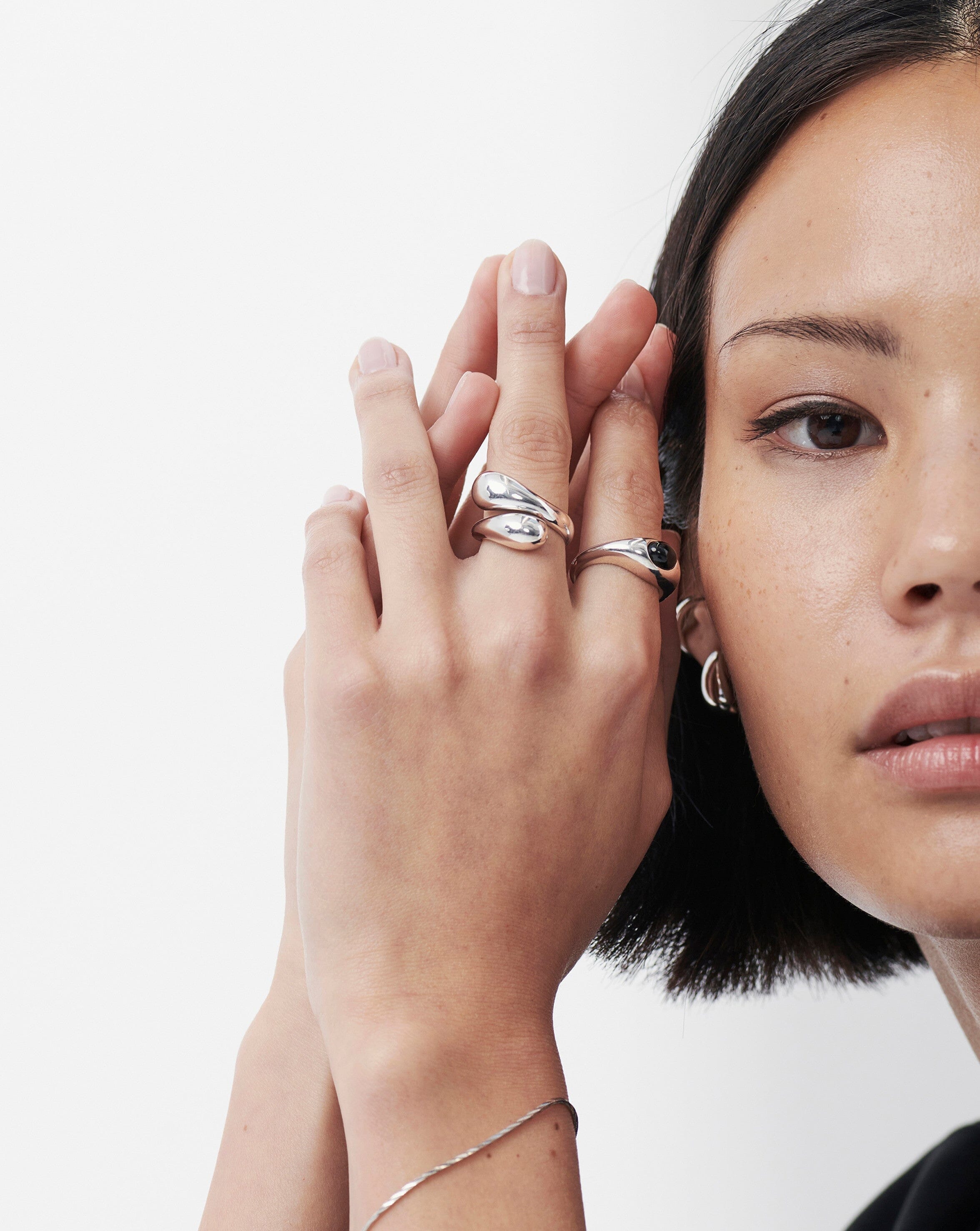 Savi Sculptural Gemstone Stacking Ring - Sterling Silver & Black Onyx Jewelry for Women | Elegant Layered Rings for Everyday Wear, Gift Giving & Special Occasions