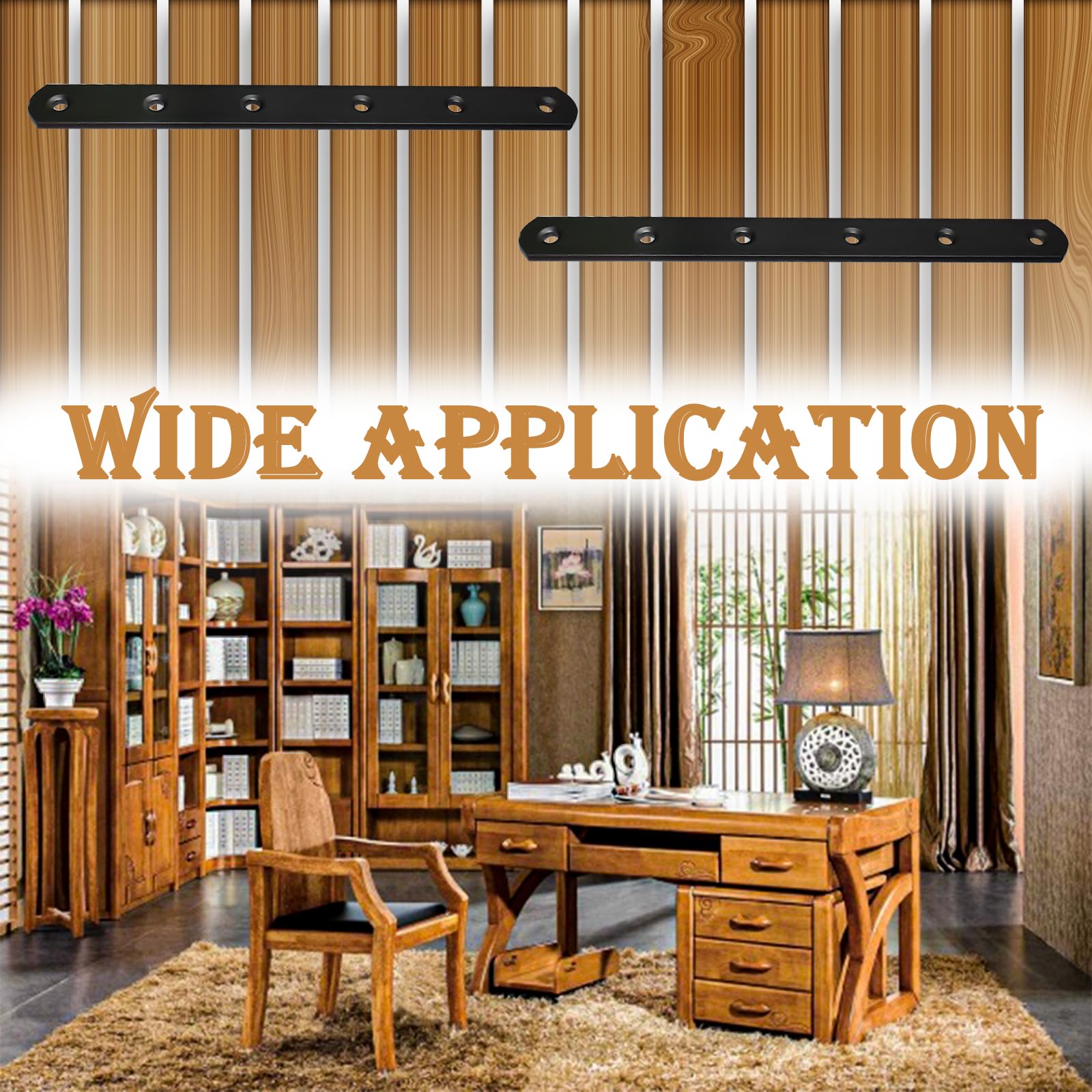 12 Pack Black 8-Inch (200mm) Heavy Duty Metal Straight Brackets - Mending Plates for Wood Fence, Bookcase, Cabinet & Furniture Repair - Durable Joining Plates for DIY Projects & Home Improvement