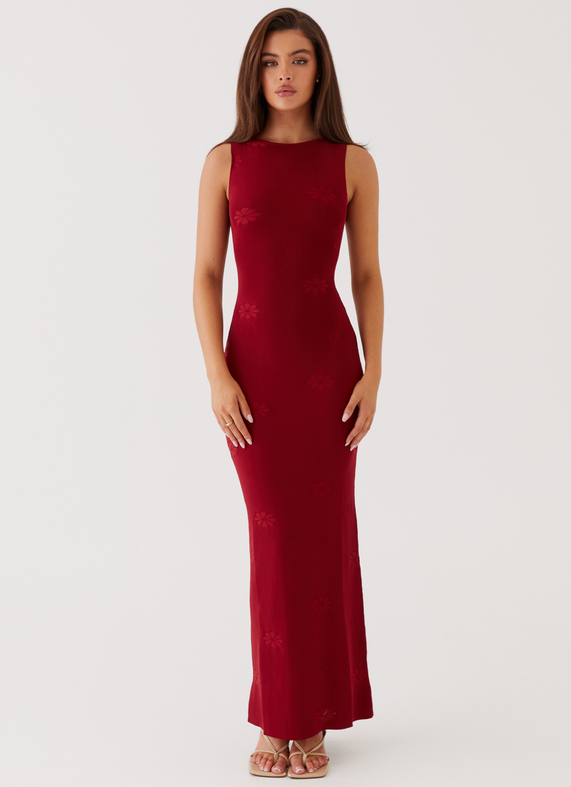 Holly Knit Maxi Dress for Women - Elegant Red Long Sleeve Flowy Dress for Casual Wear, Date Night & Holiday Party