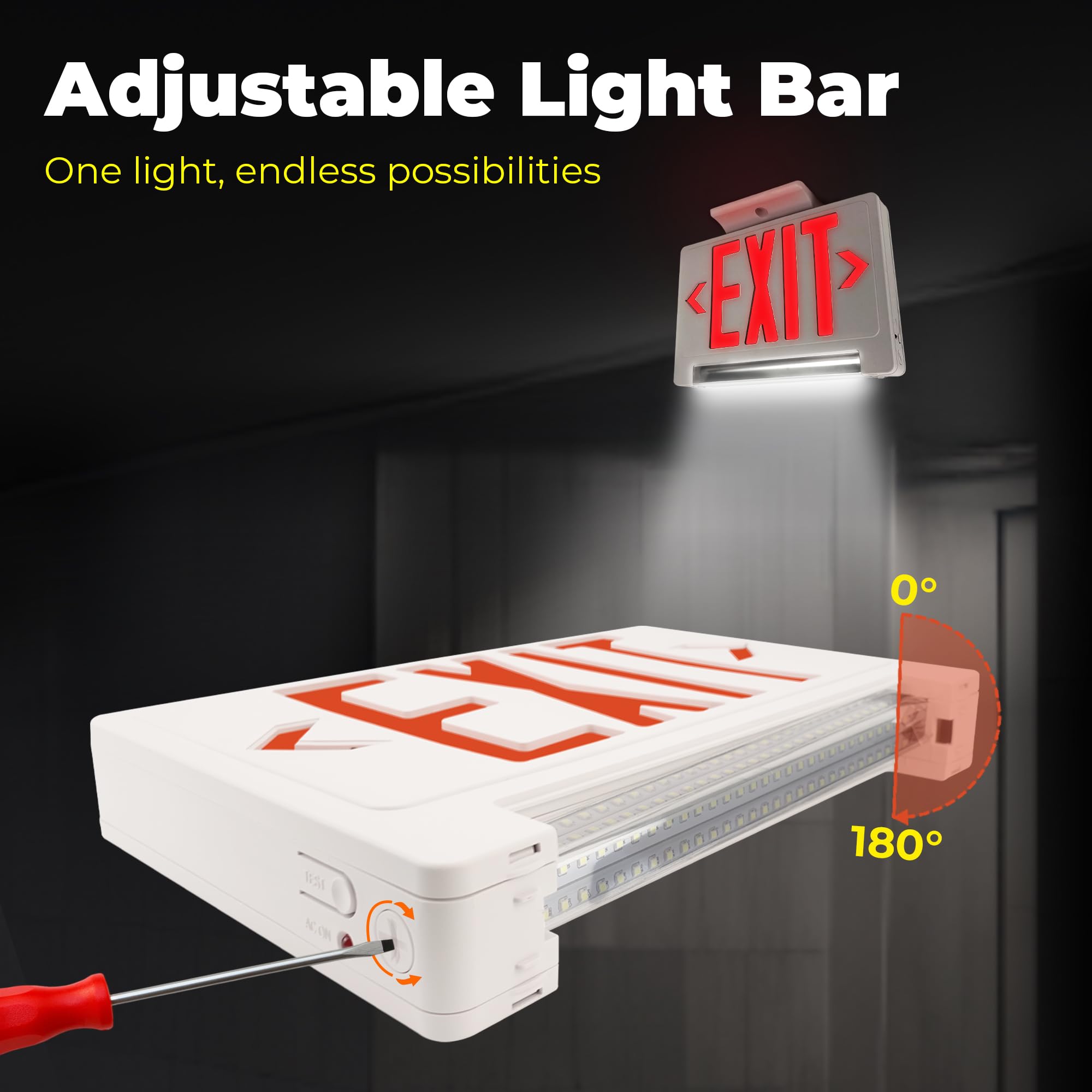 LFI Lights Compact Red Exit Sign with Emergency LED Light Pipe - Adjustable Light Bar, Battery Backup & Hardwired, UL Listed for Business Safety Compliance (2 Pack) - Perfect for Offices, Warehouses & Commercial Buildings