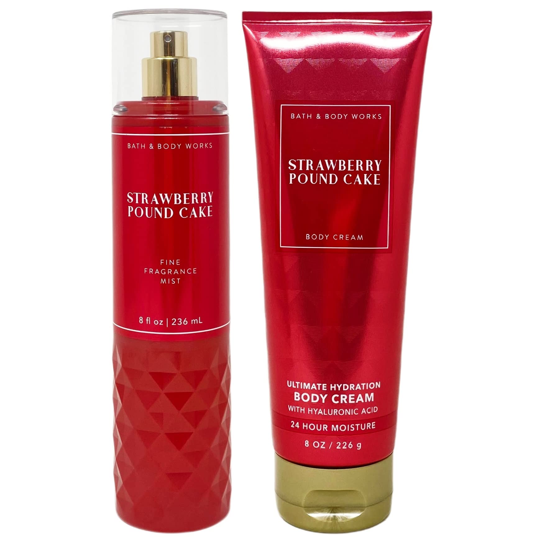 Bath and Body Works Strawberry Pound Cake Gift Set - Fine Fragrance Mist & Body Cream Duo (8oz) | Sweet Gourmand Scent for Women | Perfect Birthday Gift & Self-Care Treat