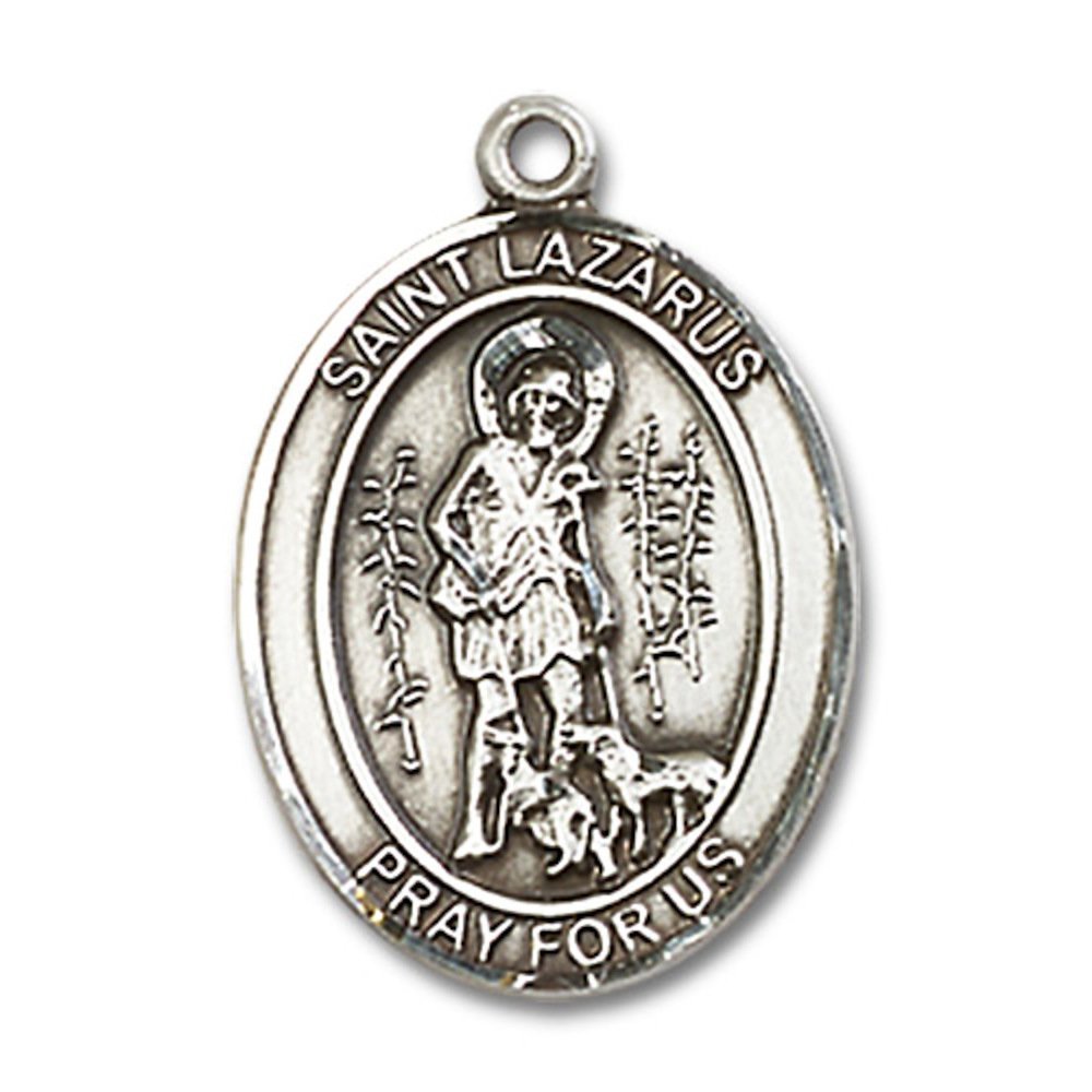Bonyak Jewelry St. Lazarus Handmade Sterling Silver Oval Medal Pendant - Perfect for Religious Gifts, Baptism, First Communion & Everyday Faith Jewelry