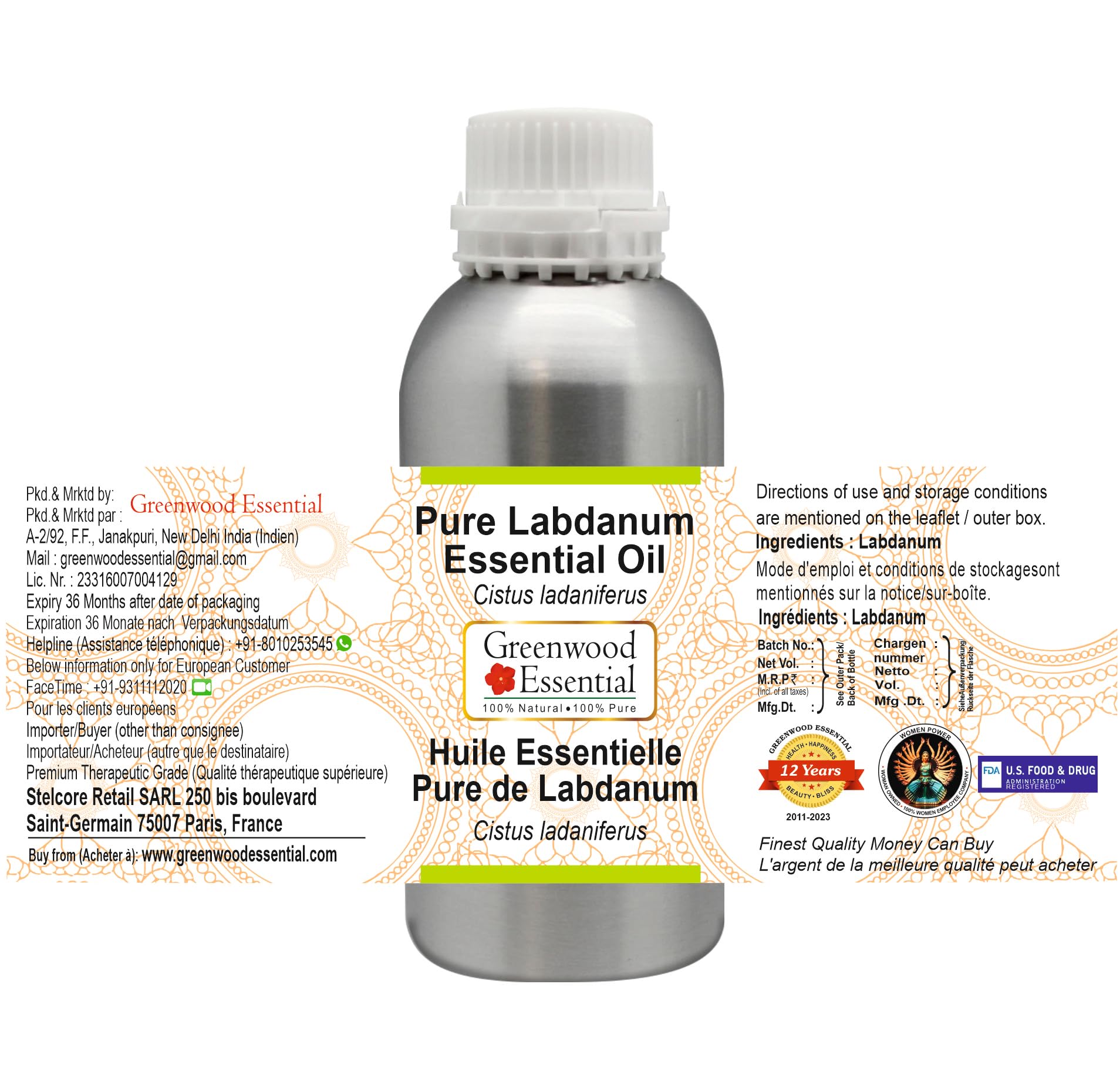 Pure Labdanum Essential Oil (Cistus ladaniferus) - 100% Natural Steam Distilled Aromatherapy Oil - 1250ml (42.2 oz) - for Diffusers, Massage & DIY Skincare