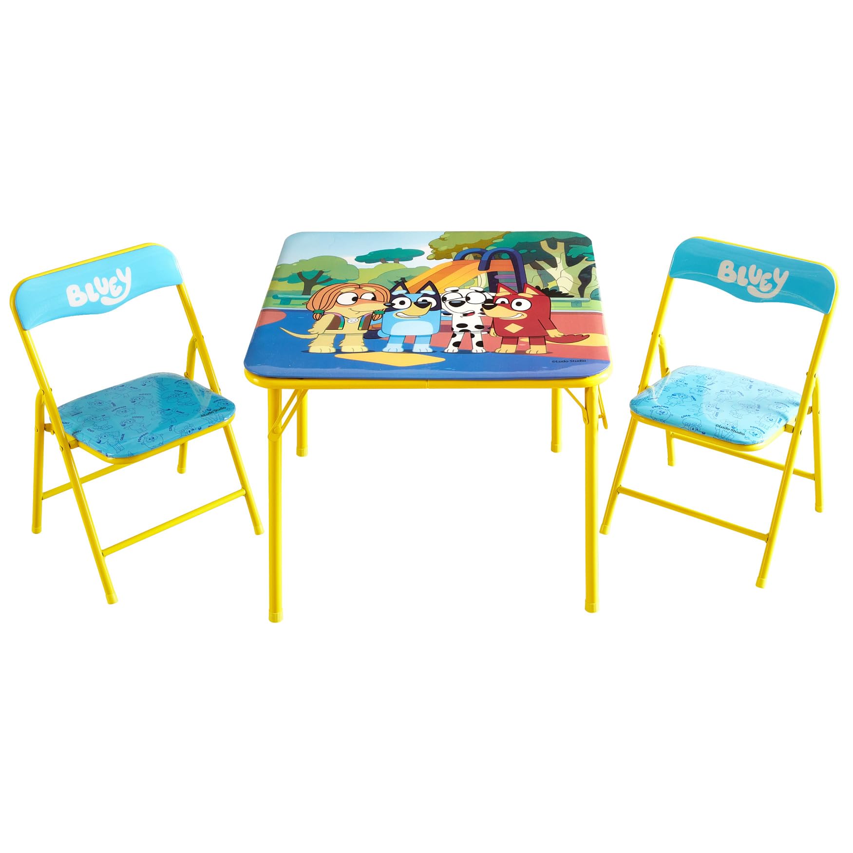 Bluey 3-Piece Kids Activity Table Set with 2 Folding Chairs - Durable Square Play Table for Children Ages 3+ - Perfect for Playroom, Preschool & Indoor Games