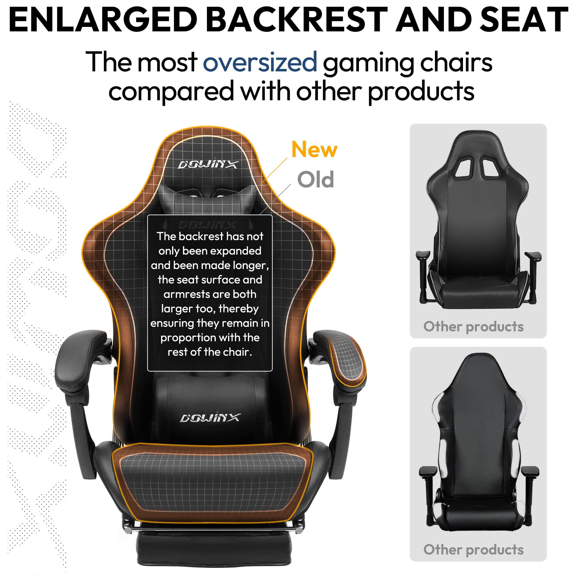 Dowinx Ergonomic Gaming Chair with Massage Lumbar Support & Footrest - Racing Style PU Leather Office Computer Chair for Esports Gamers (Black) | Perfect for Gaming Setup, Home Office & Streaming Studio